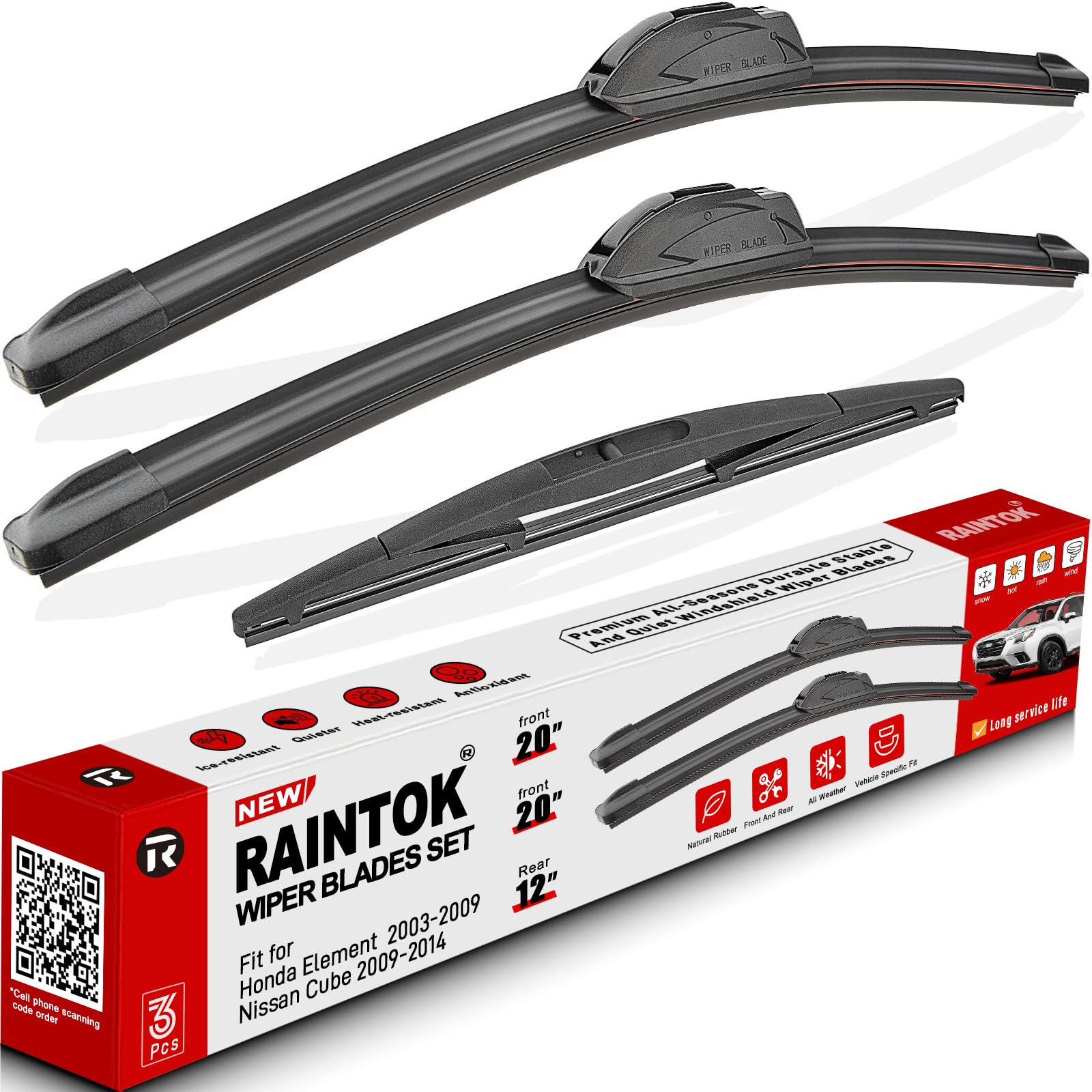 Raintok Windshield Wiper Blades Replacement For 2003-2009 Honda Element / 2009-2014 Nissan Cube Original Factory Quality Front R