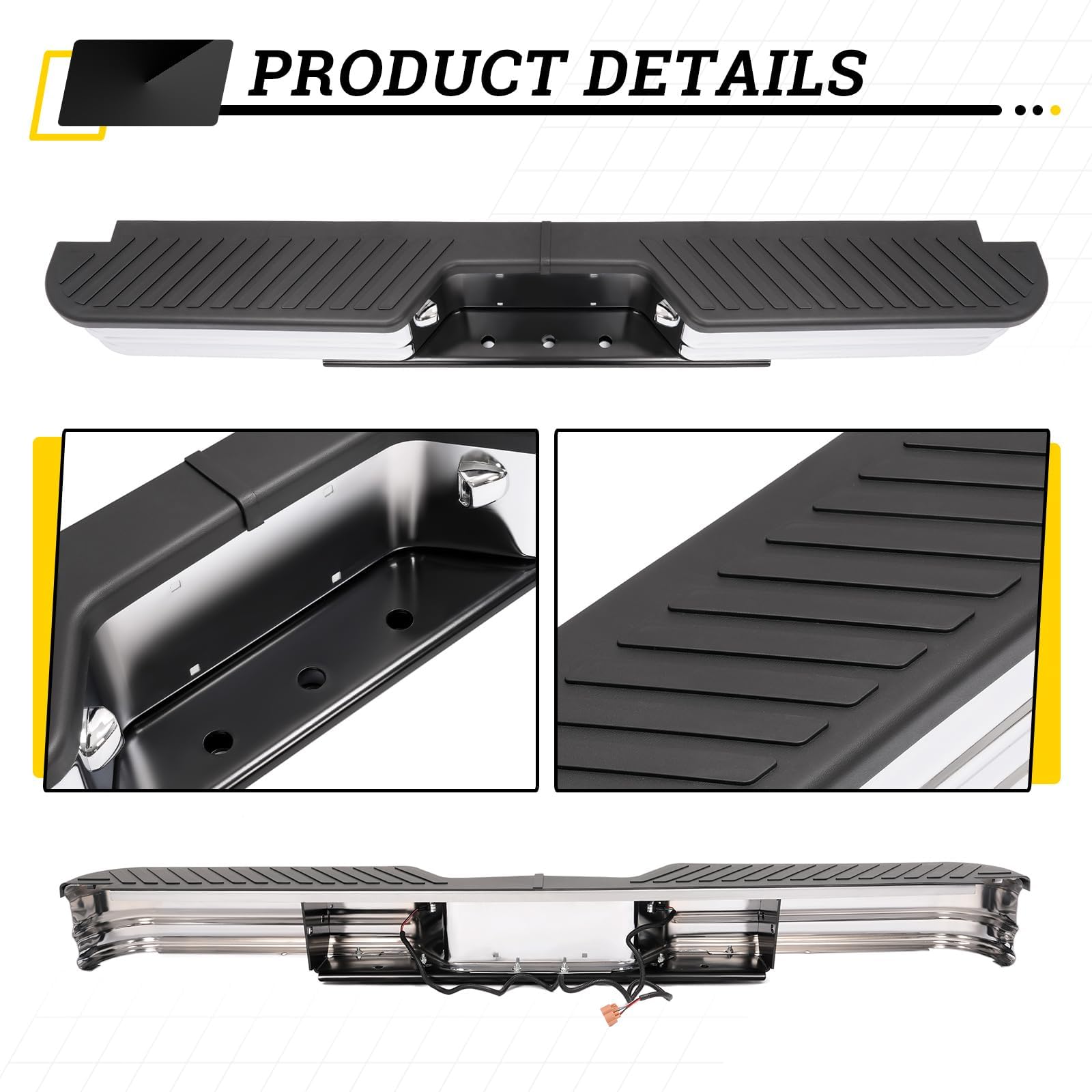KUAFU Rear Bumper with Lights Compatible with 1967-1998 Chevy Chevrolet GMC C/K Dodge Fleetside Ram charger Ford Bronco F-Series