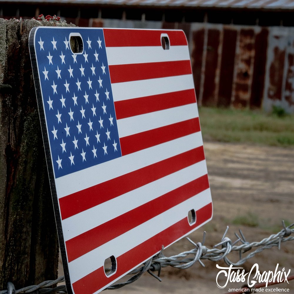 Jass Graphix American Flag License Plate On 1/8 White Aluminum Composite Heavy Duty Usa Car Tag