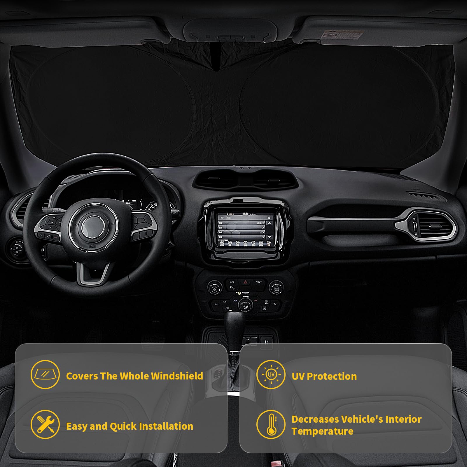 Insauto For Jeep Patriot Windshield Sun Shade For Jeep Renegade Suv 2015-2024 2025, Front Foldable Sunshade For 2017 Jeep Patrio