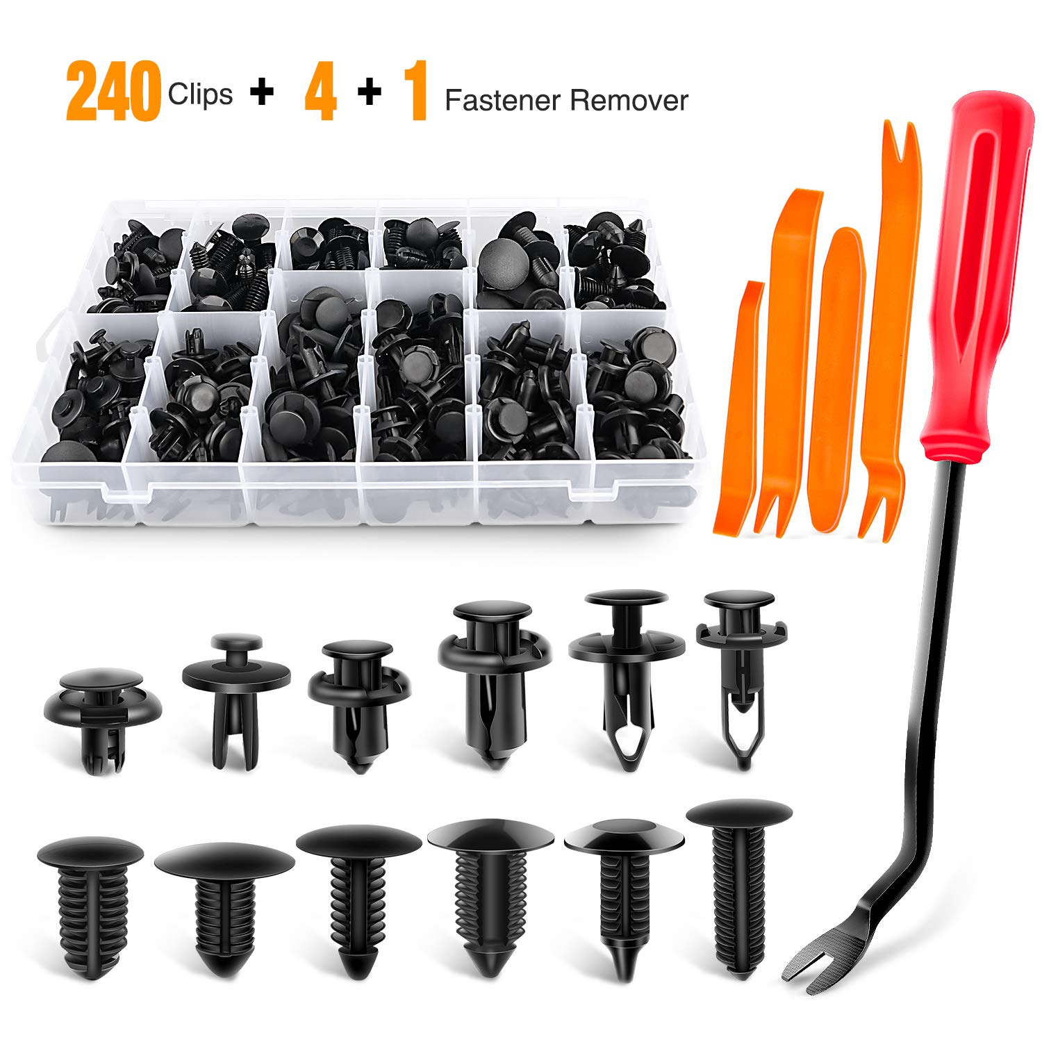 GOOACC - GRC-33 240PCS Bumper Retainer Clips Car Plastic Rivets Fasteners Push Retainer Kit Most Popular Sizes Auto Push Pin Riv