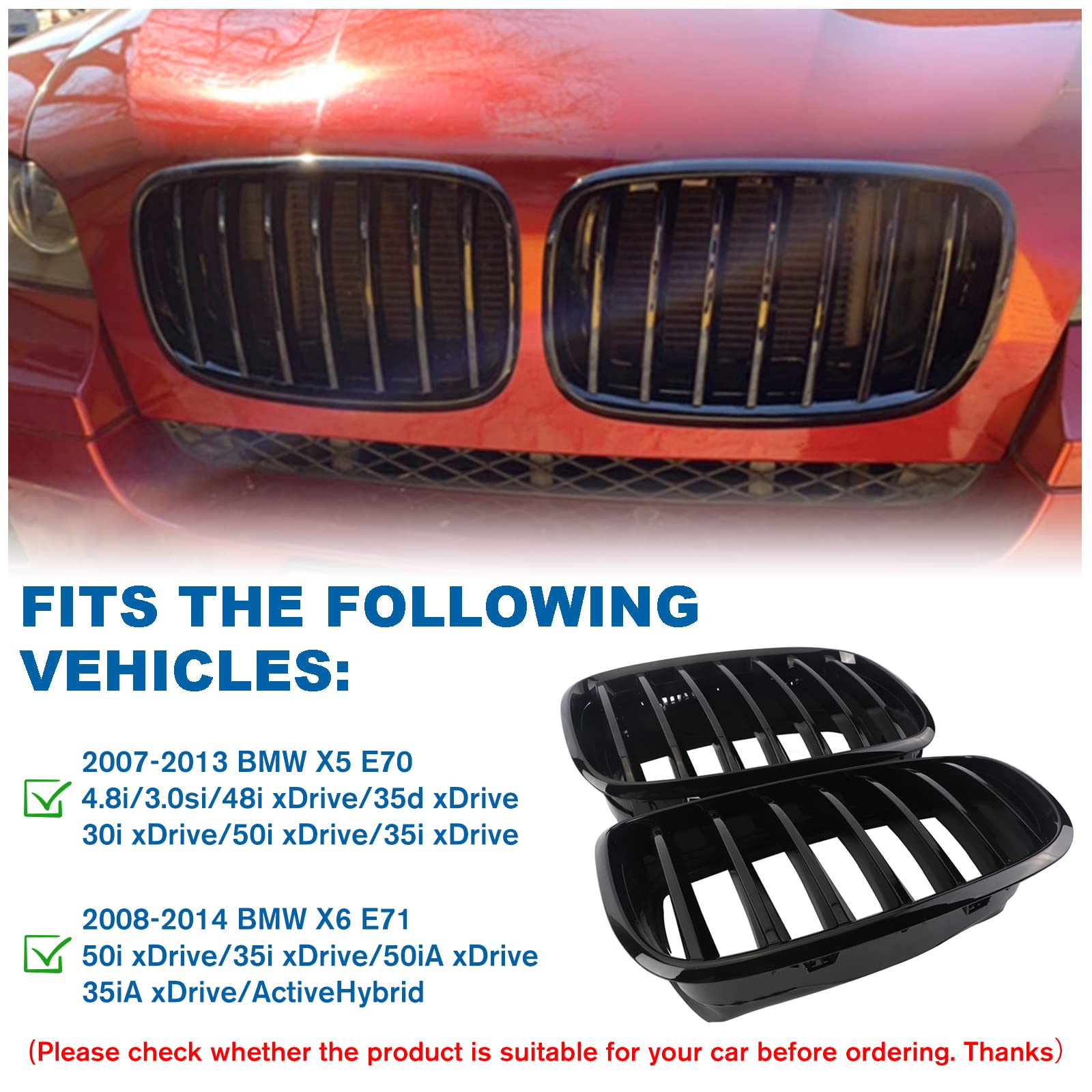 BILLDIO Front Grille For 2007-2014 BMW X5 E70 X6 E71