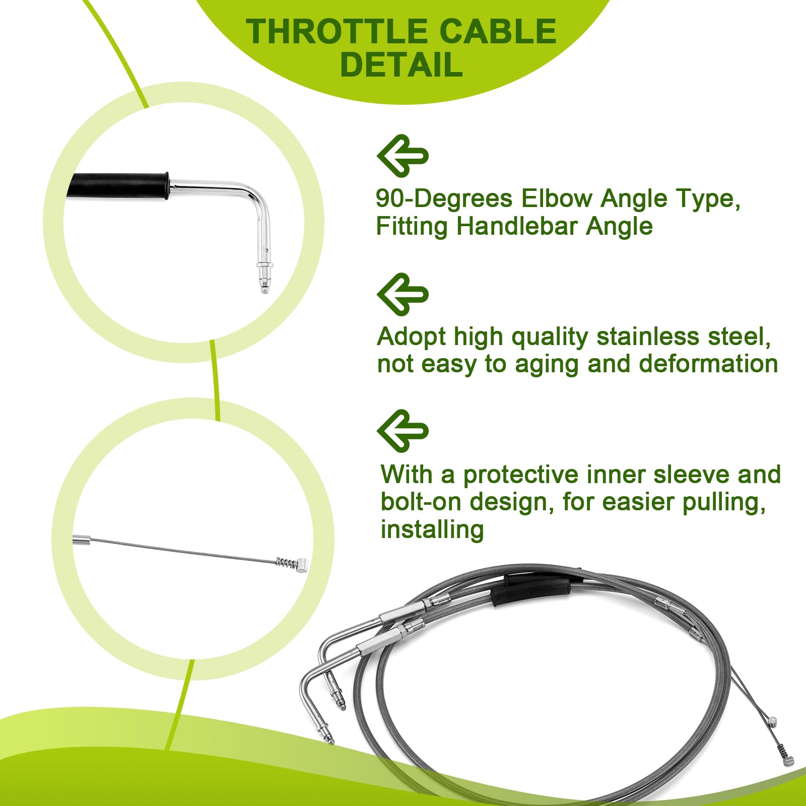 Mofun Extended Length 42'' Throttle Cable and Idle Cable Kit Stainless Steel Compatible with Harley Sportster XL 883 1200 Dyna S