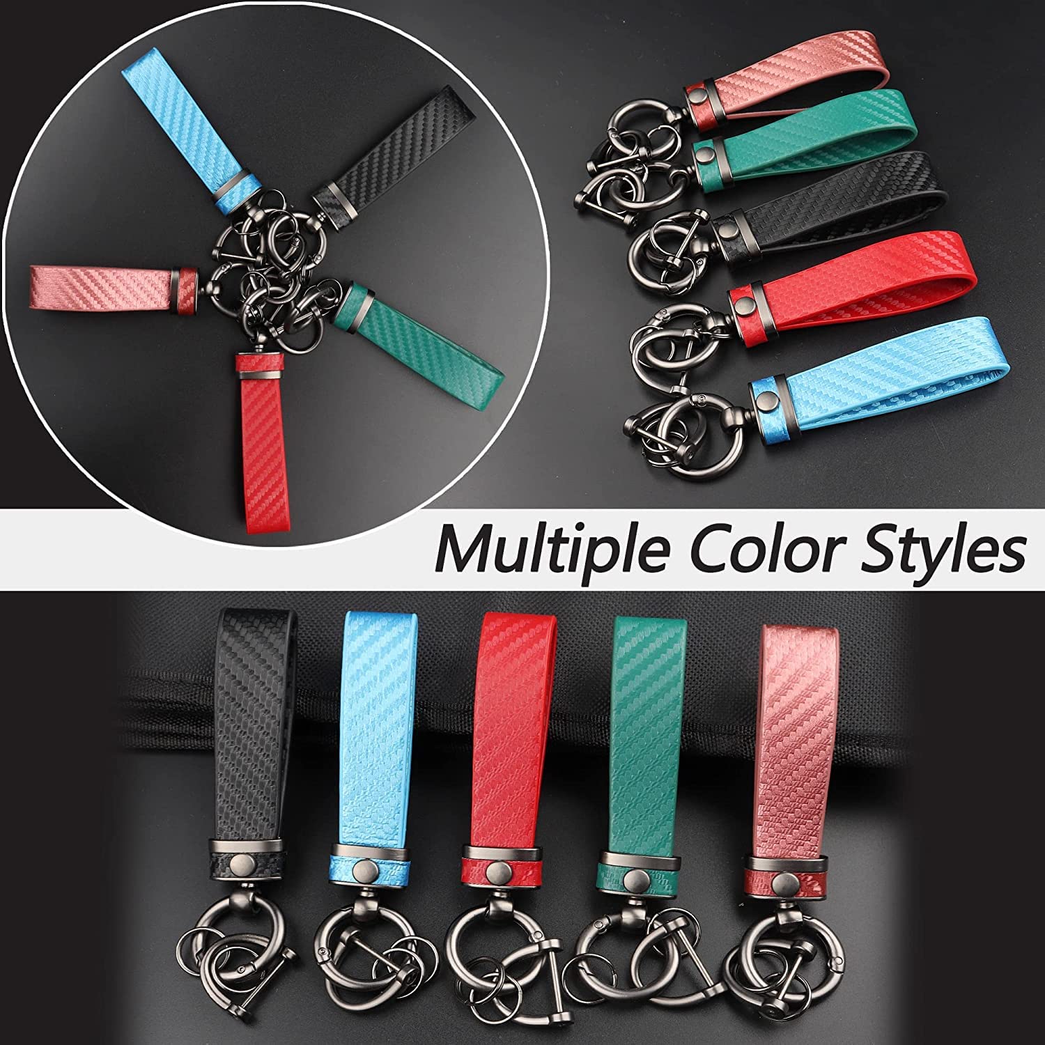 Turcee 2Pcs Carbon Fiber Car Keychain Kit,Gift For Men And Women,Quick Release Spring With D-Ring Anti Lost Car Keychain Organiz