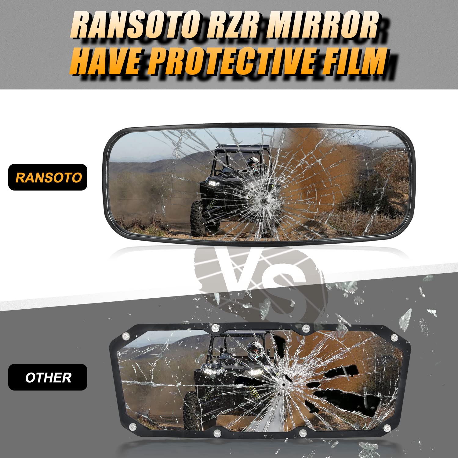 RANSOTO Defender UTV Side Mirror And Center Mirror Compatible With Polaris Ranger XP 500, 570, 900, 1000, Ranger Diesel, ETX/EV,