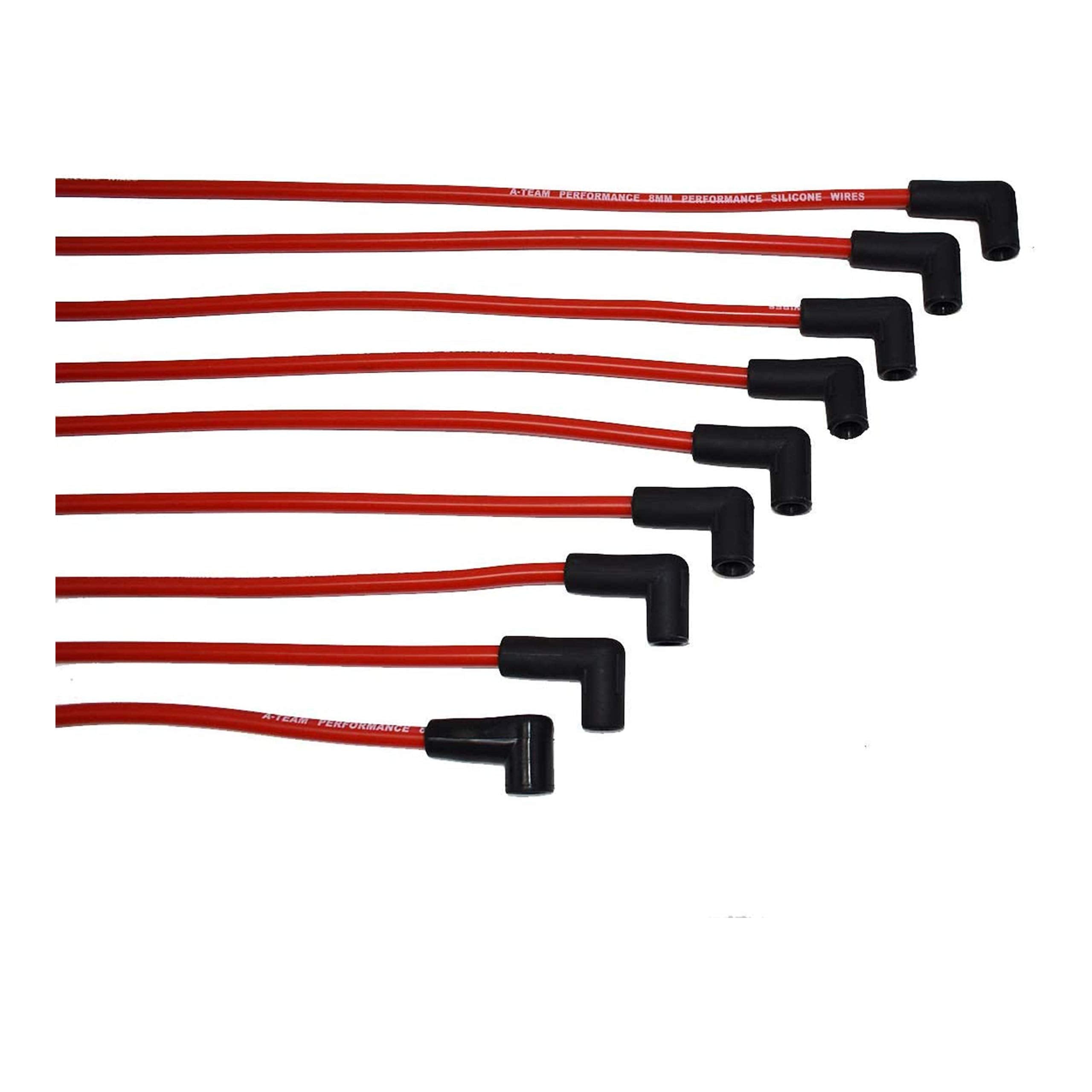 A-Team Performance Red 8.0mm Silicone Spark Plug Wires Set for Chevy GMC V6 V8 4.3L 5.0L 5.7L TBI EFI Automotive