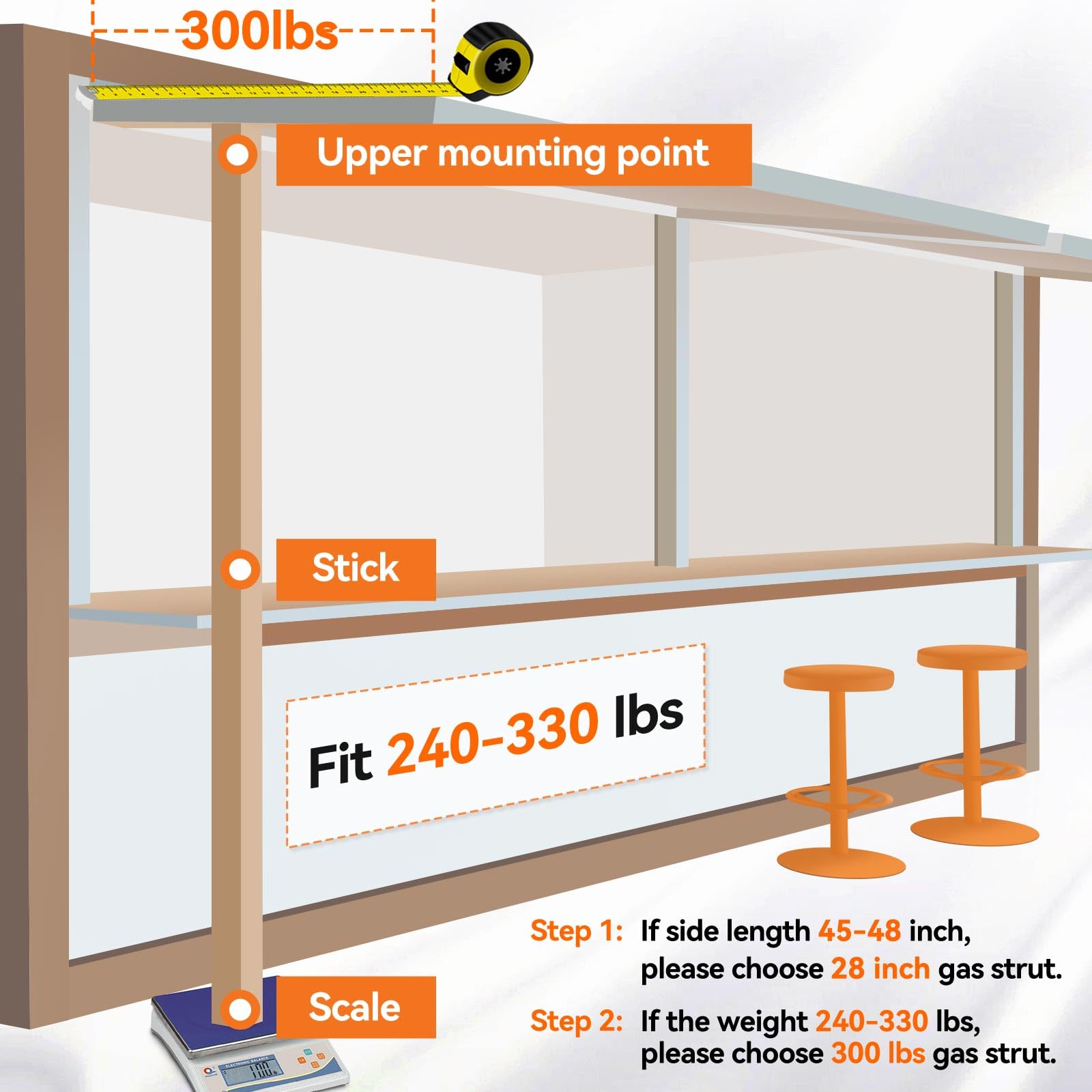 Pamagoo 28 Inch Gas Strut 300 Lbs Per Prop, 28'' Gas Shock Spring With Mounts Brackets Strut For Heavy Bench Lid Basement Floor