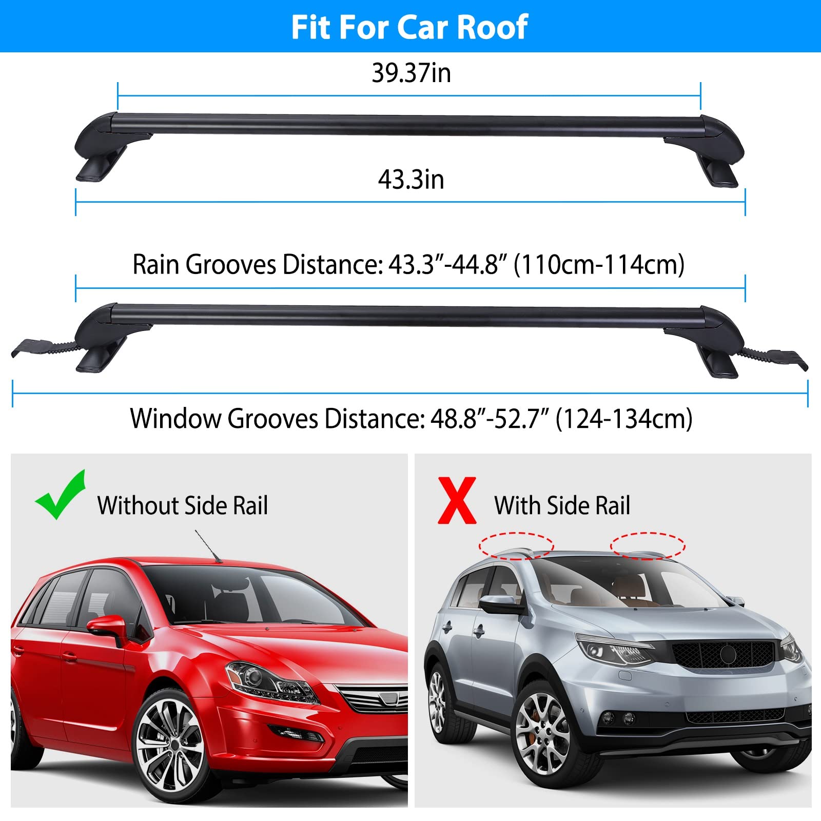 Kocaso Universal Roof Rack, 48'' Car Top Roof Rack Cross Bar Luggage Carrier With Anti-Theft Lock,Adjustable Window Frame Roof Bars For Bare Roof Luggage Rack,Sboards,Kayaks,Canoes,Bikes,220Lbs Black