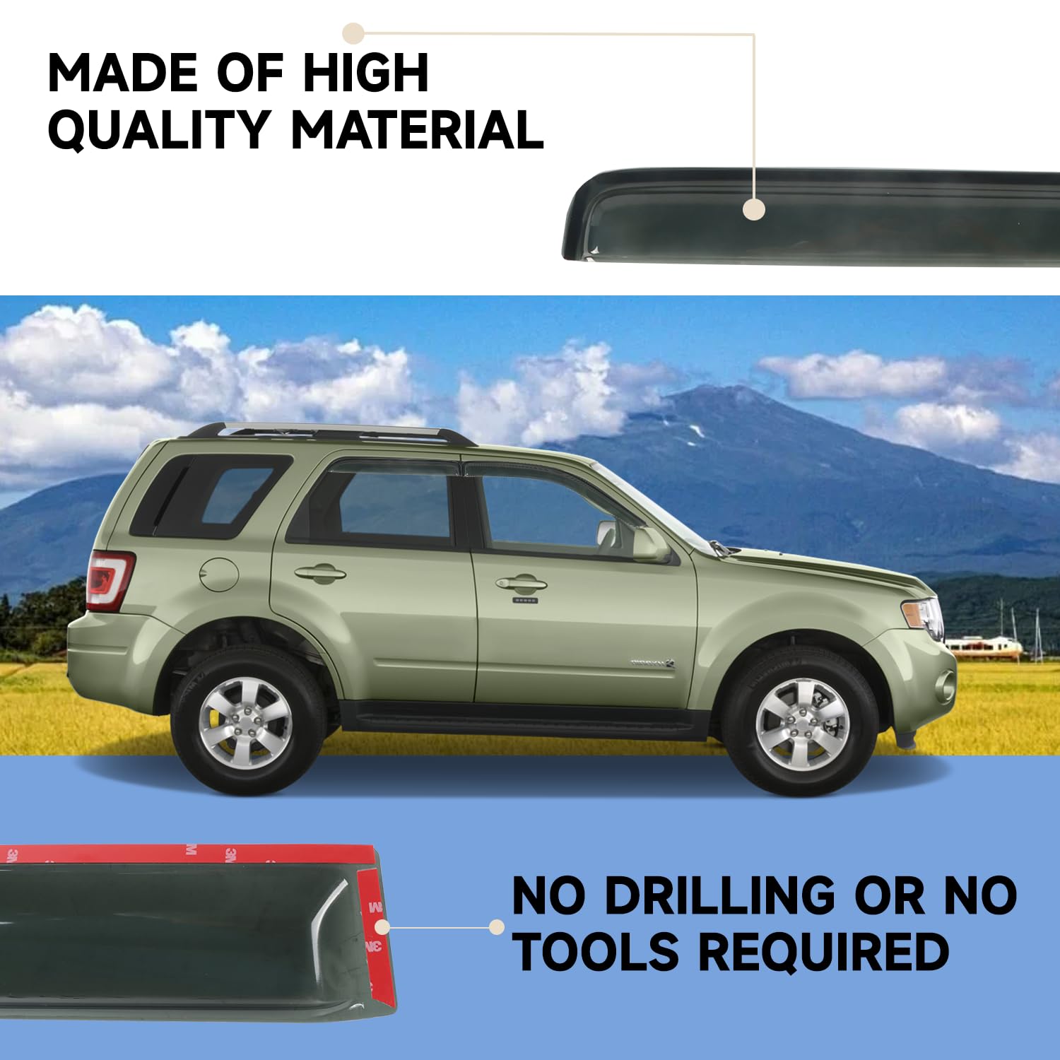 Window Visor Rain Guard Compatible With 2001-2012 Ford Escape, Fit For 2008-2011 Mazda Trubute, Fit For 2005-2011 Mercury Marine