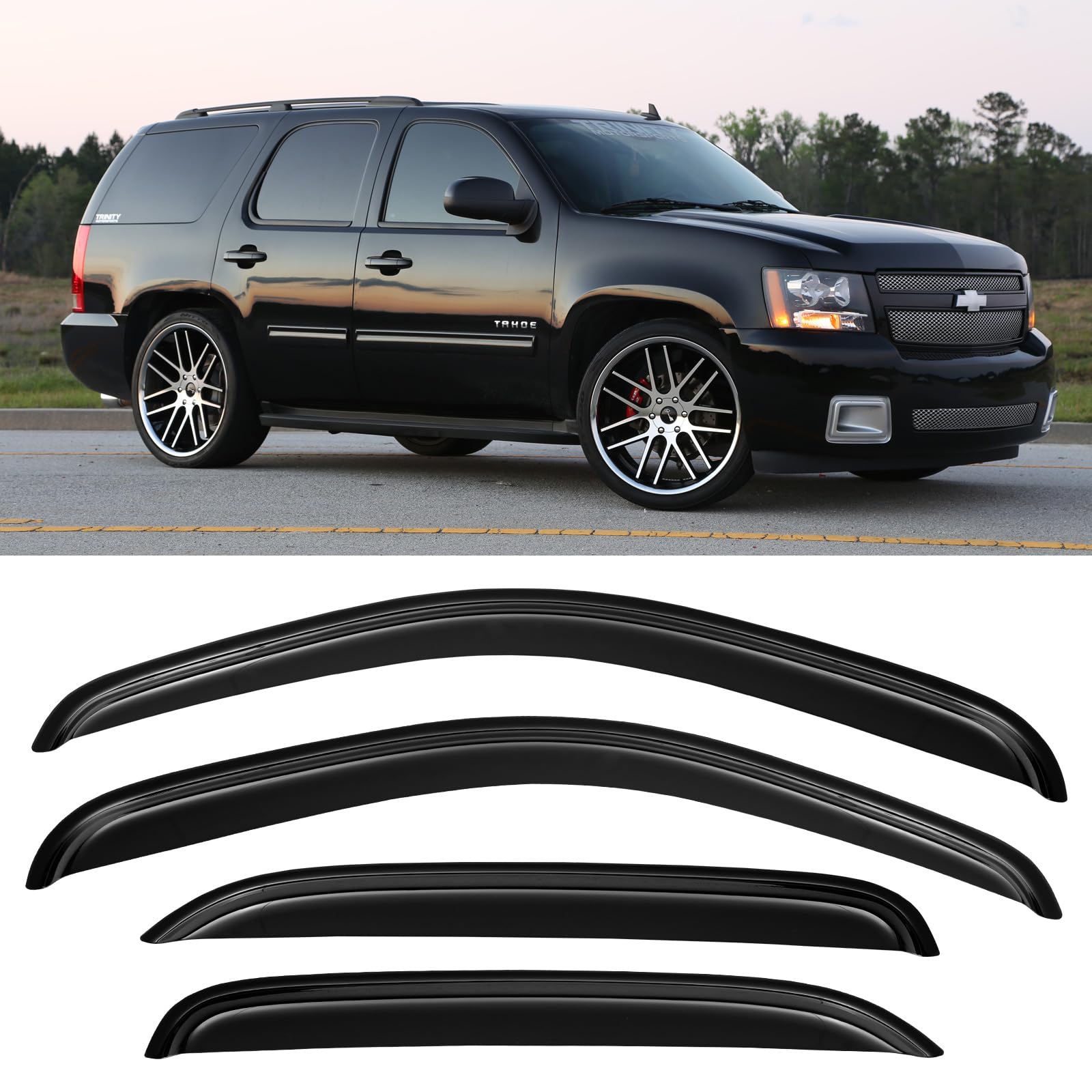 Cxdar Window Rain Guards Visors For 2007 2008 2009 2010 2011 2012 2013 2014 Chevy Tahoe/Gmc Yukon, Window Vent Wind Shades Defle