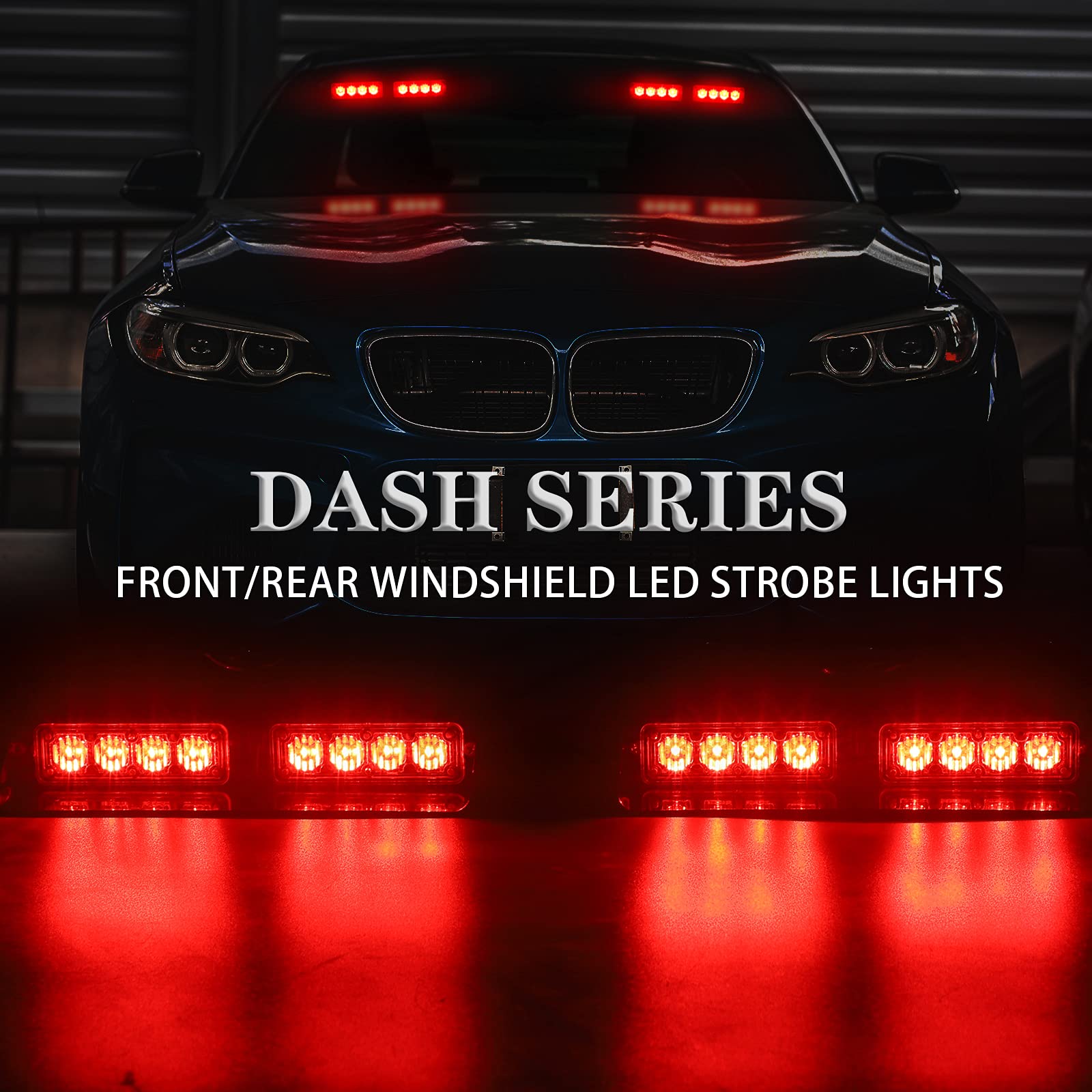 Xridonsen Red 2 In 1 Dash Emergency Strobe Lights Warning Safety Flashing Lights Interior Windshield W/Suction Cups For Ambulance Firefighter Volunteer Vehicles Trucks (2×7.16 Inch, 16 Led)