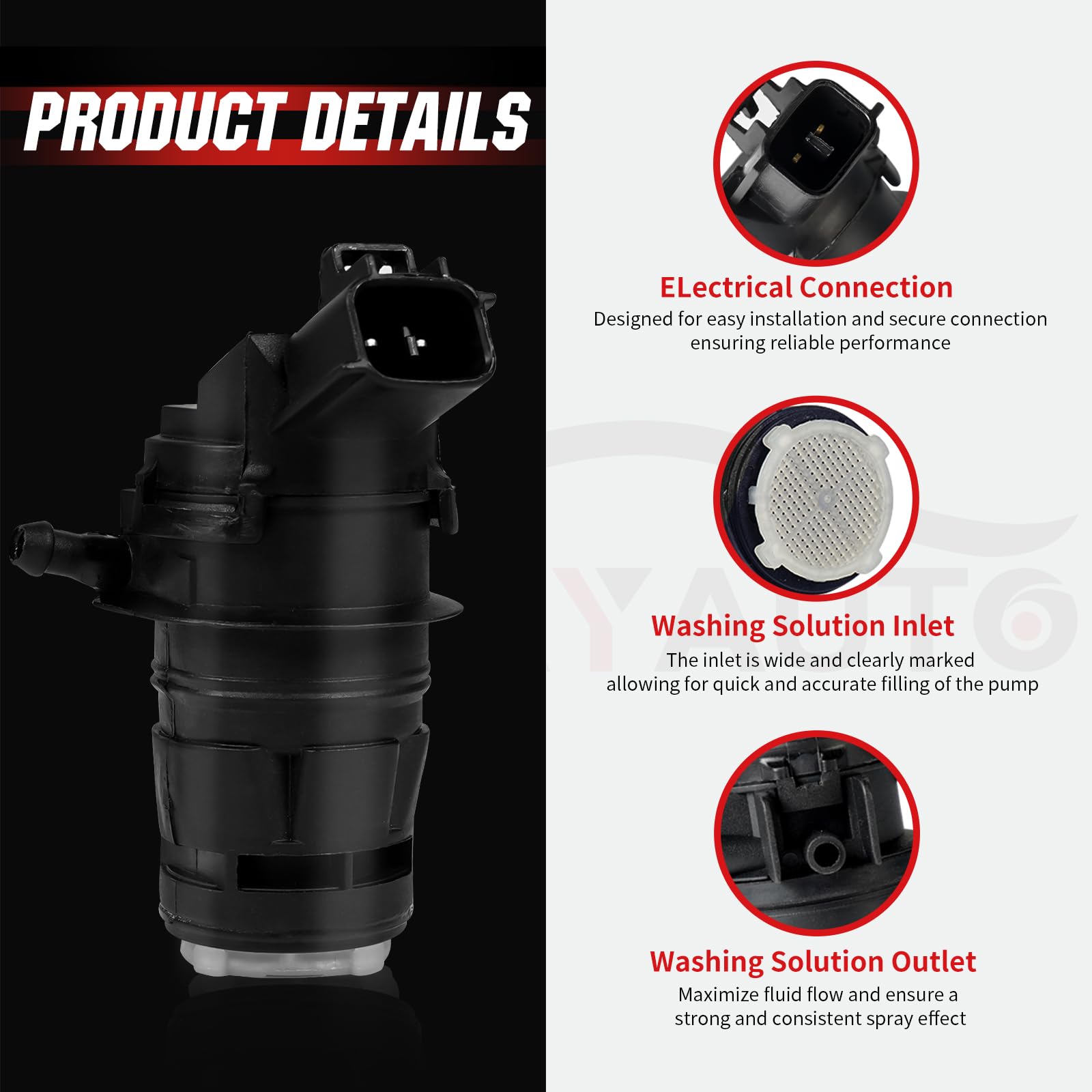 Otuayauto 85330-60190 Windshield Washer Pump With Grommet Replacement For Toyota, Lexus, Subaru, Mazda, Nissan, Acura, Honda Rep