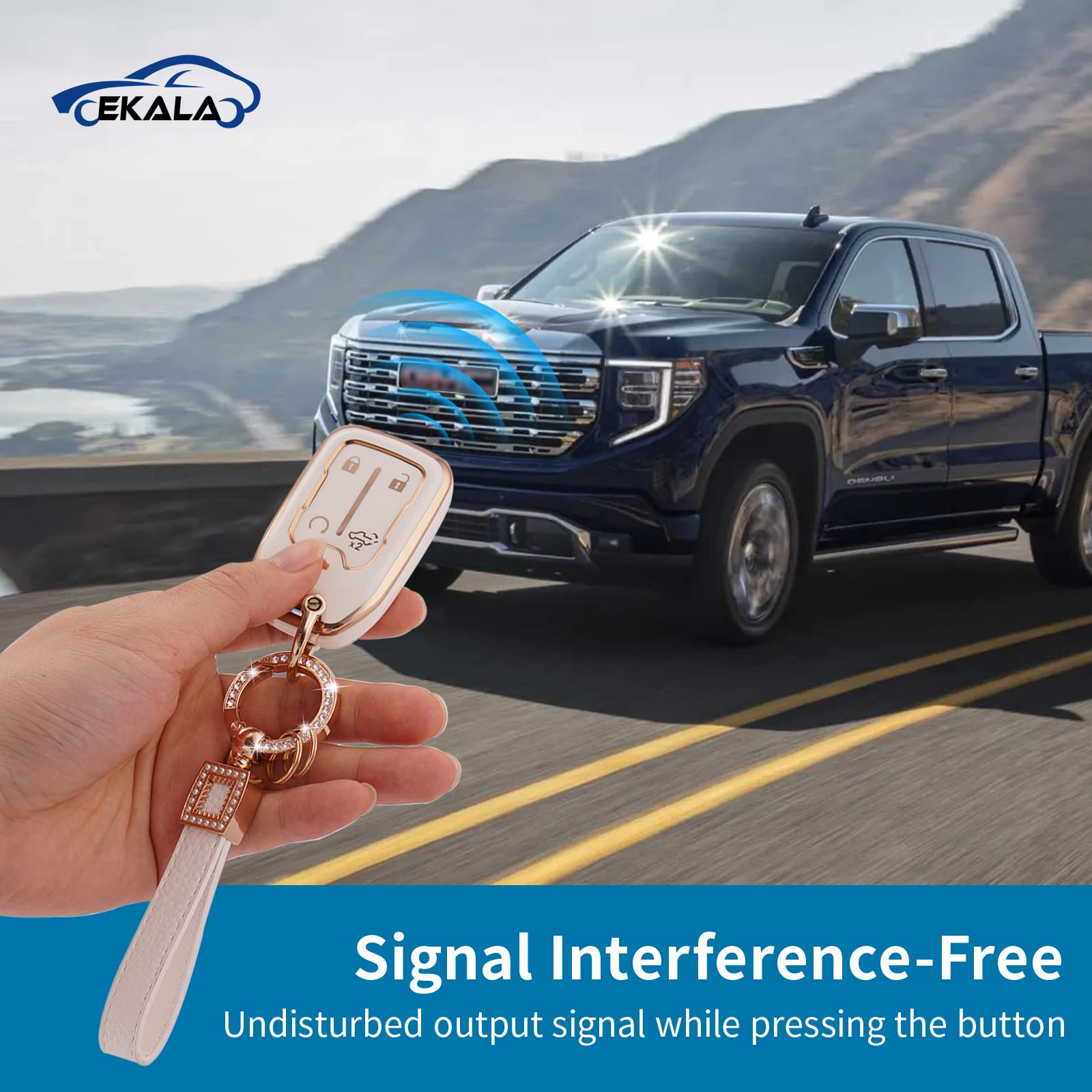 EKALA for Chevy GMC Key Fob Cover with Leather Keychain Lanyard, 5 Buttons Soft TPU Keys Shells Compatible with 2019-2023 Chevy