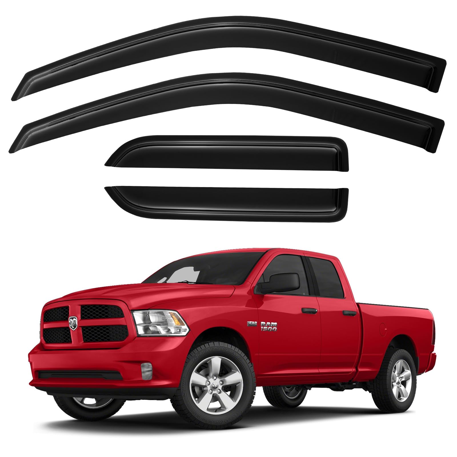 Window Visors Rain Guards For 2009-2018 Dodge Ram 1500 Quad Cab, Out-Channel Window Vent Wind Deflectors Visors Shades For 2019-