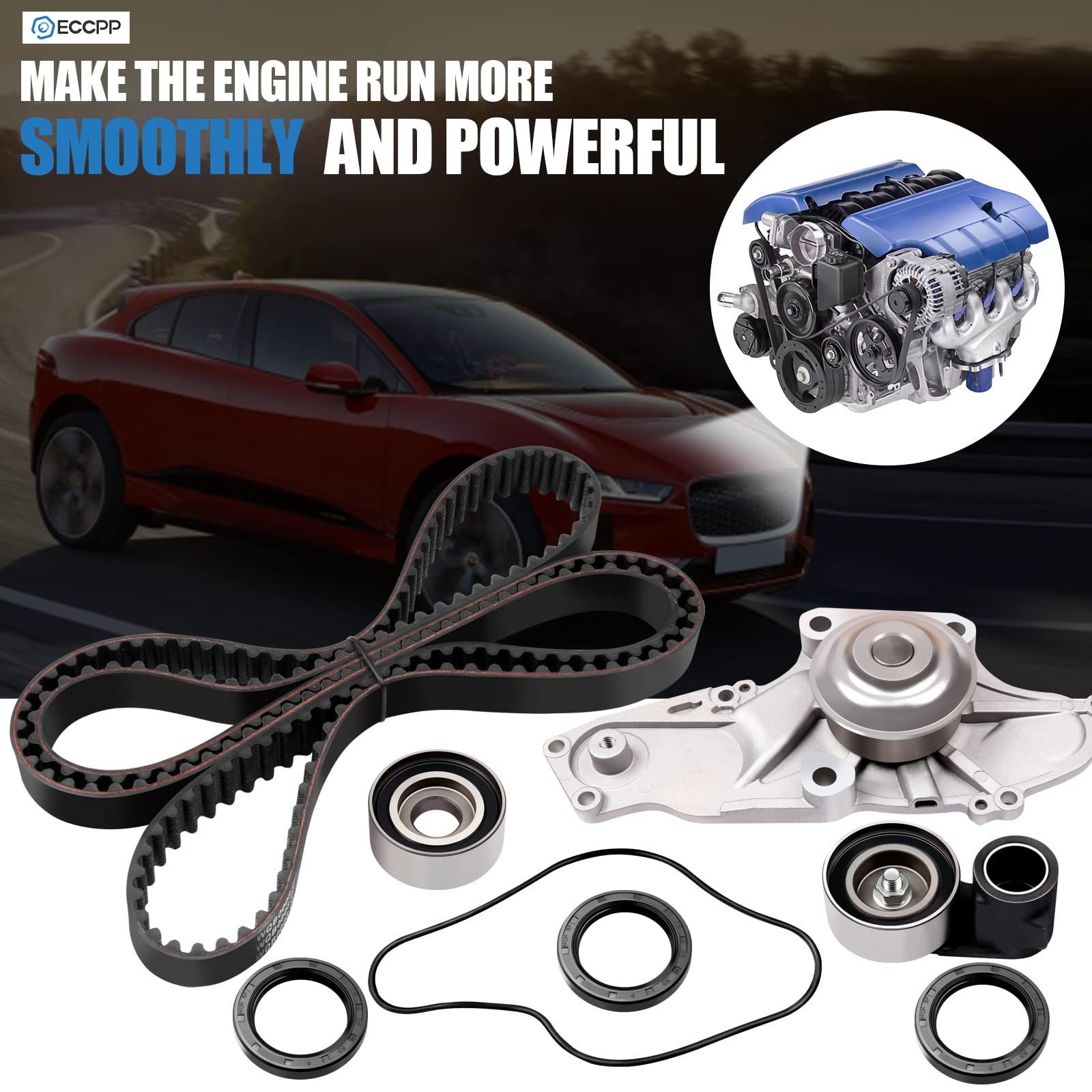 ECCPP Timing Belt Water Pump Kit Fit for 03-13 for Acura MDX 13-18 for Acura RDX 14-15 for Acura RLX 04-14 for Acura TL 03-17 for Honda for Accord 05-17 for Honda Odyssey 05-15 for Honda Pilot