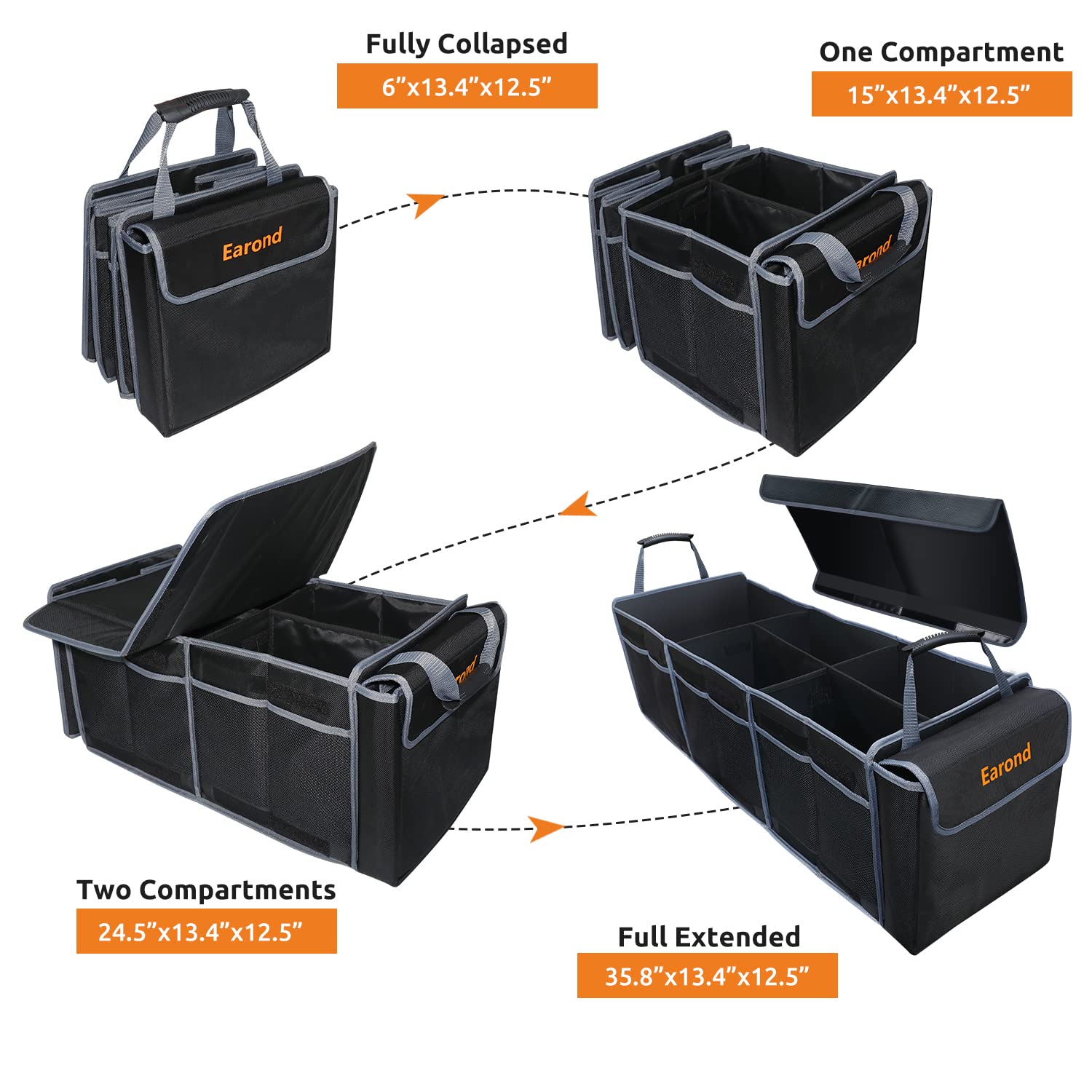 Earond Collapsible Trunk Organizer With Insulated Leakproof Cooler Bag,Removable Lid,Adjustable Securing Straps,3 Compartments T