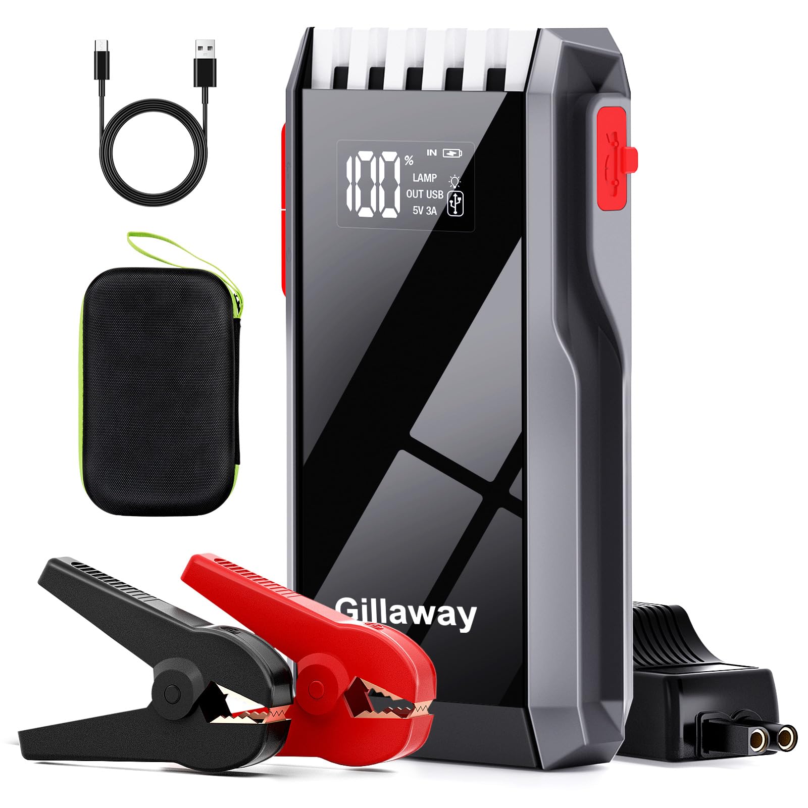 Gillaway 012 Jump Starter Battery Pack, 4000A Peak Car Battery Charger Jump Starter For Up To 10.0L Gas Or 8.0L Diesel Engine,12