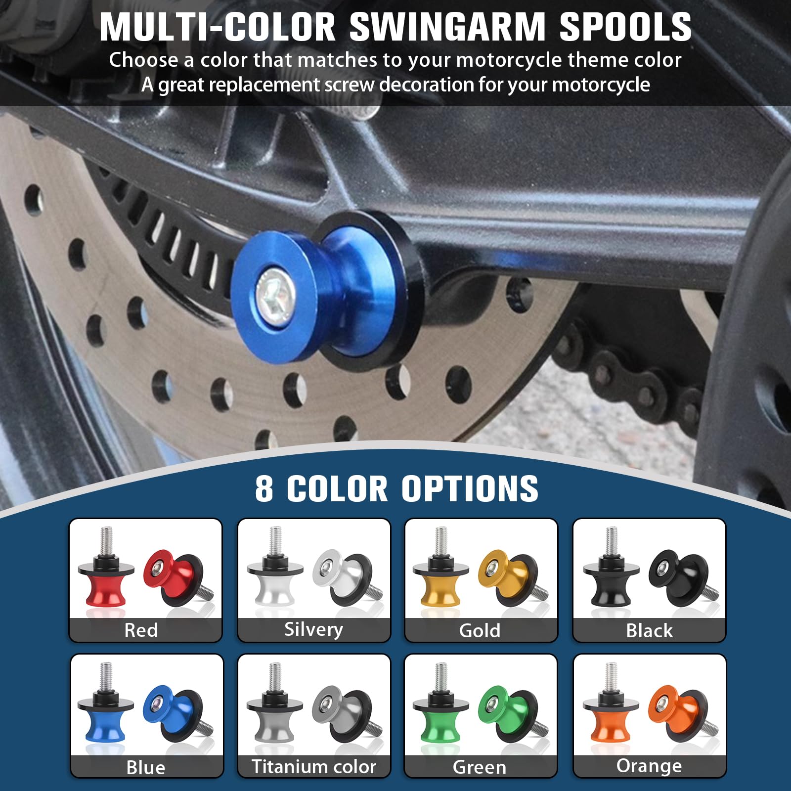 CHIFUN 2Pcs 10MM M10 X1.5/1.25 Motorcycle Swing Arm Spools Sliders CNC Aluminum Swingarm Spools Stand Screw Compatible with VULC