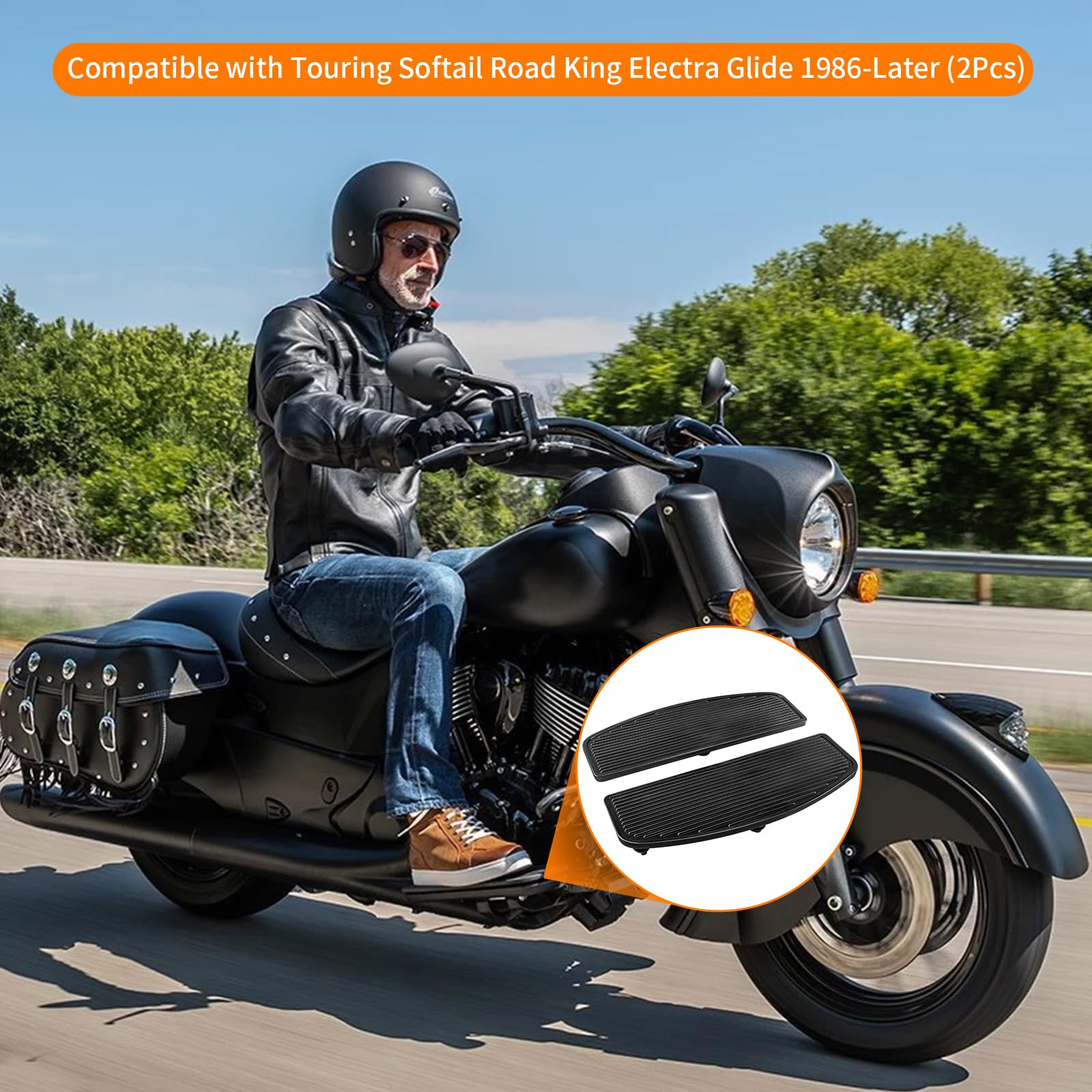 Eumti Motorcycle Front Rubber Driver Rider Insert Footboard Wide Foot Pegs Pedals Foot Boards Pad Compatible With Harley Touring Softail Road King Electra Glide 1986-Up