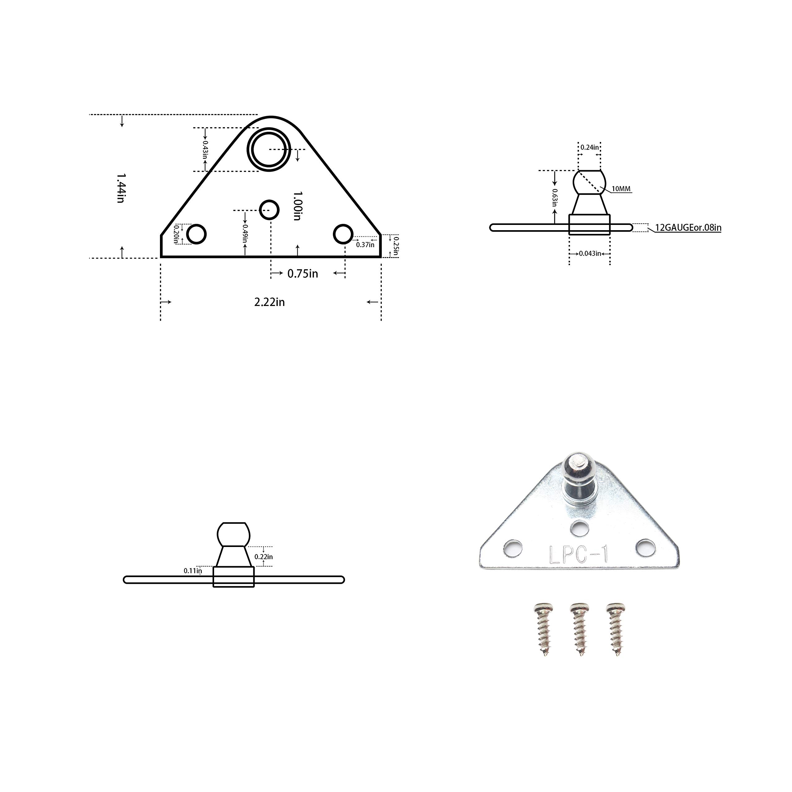 Beneges 4 Pcs 10Mm Ball Stud Mounting Brackets Witch Screws Universal Gas Spring Lift Support Strut Force Per Set 255 Lbs / 1134 N