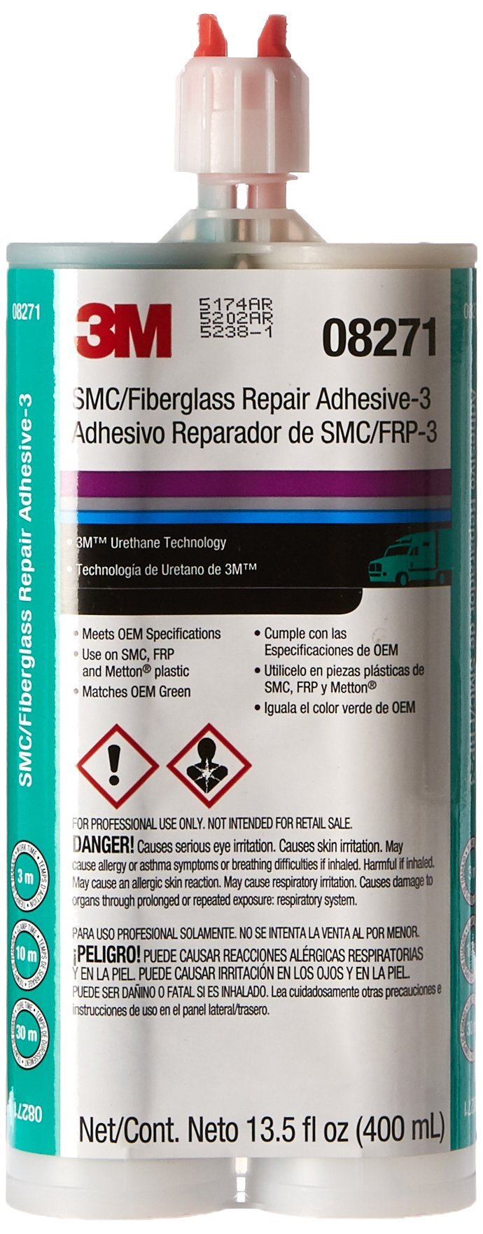 3M Smc/Fiberglass Repair Adhesive-3, 08271, Green, 400 Ml Cartridge