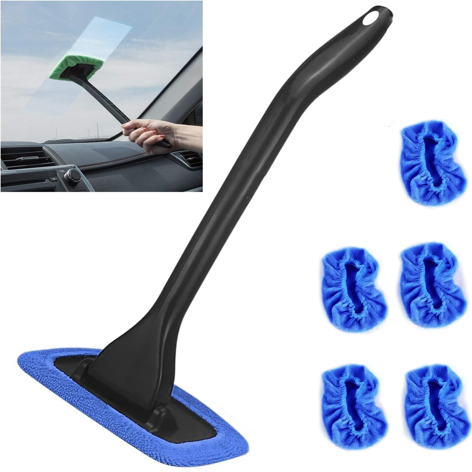 Windshield Cleaning Tool Windshield Cleaning Wand Auto Window Cleaner,5 Pieces Reusable Cloth Pads For Car Interior, Dirty Car W