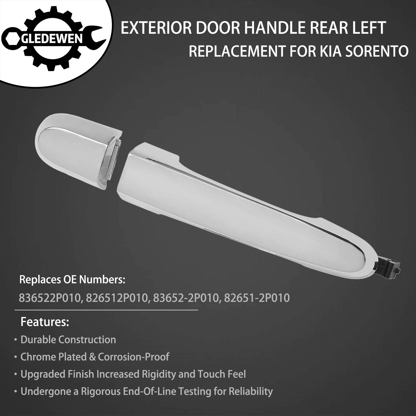 Gledewen Exterior Door Handle Rear Left Driver Side | Replacement For 2011-2015 Kia Sorento | Replaces# 836522P010, 826512P010
