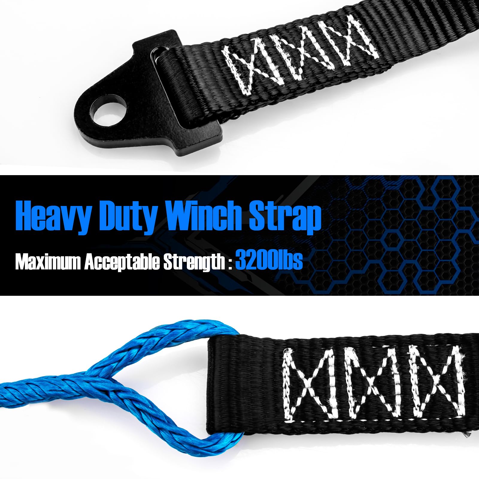 Alocs Plow Strap for ATV UTV Winch, 64 Inch Heavy Duty Alloy Steel, Blue, Model 1, Snow Plow Lift Strap for Standard/Wide Winches
