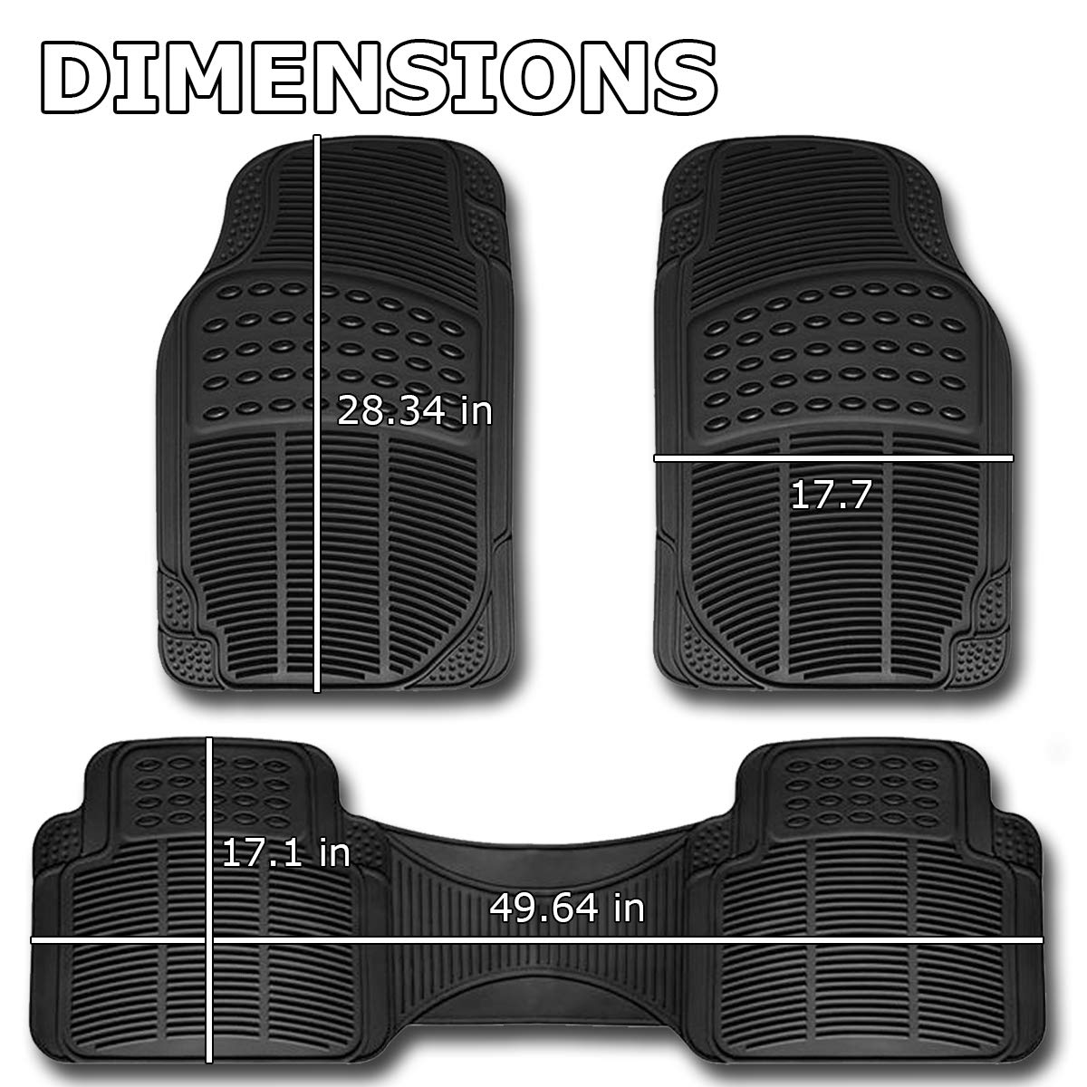 Car Suv Floor Mat By Vaygway - 4 Piece Heavy Duty Set - 3 Row Vehicle All Weather Floor Mats - Black Trimmable Universal Fit Rub