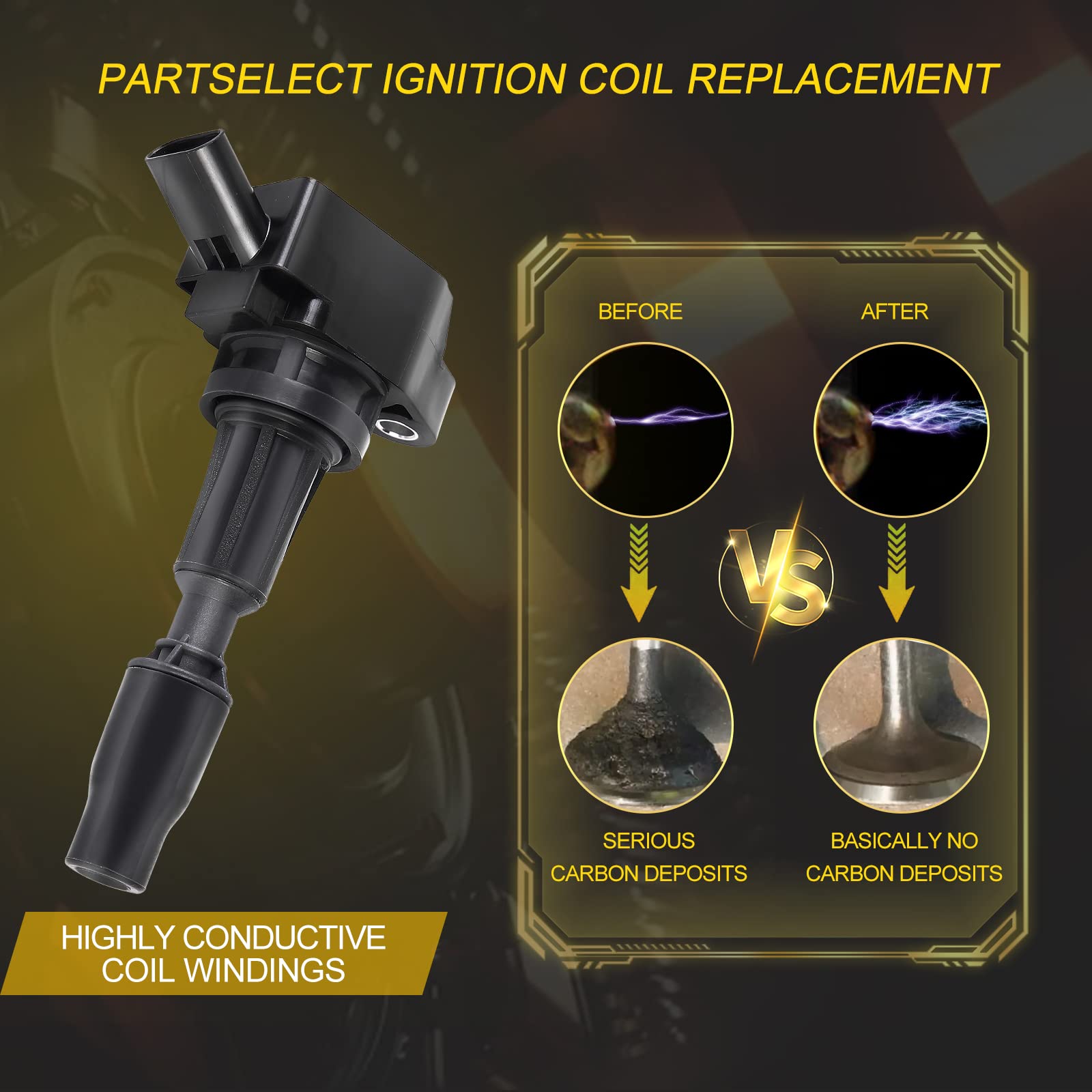 Partselect 4Pcs Ignition Coil Pack Uf-764 273002Gga0 1788545 Replacement For Hyundai Santa Fe Sonata Tucson Kia Optima Sportage