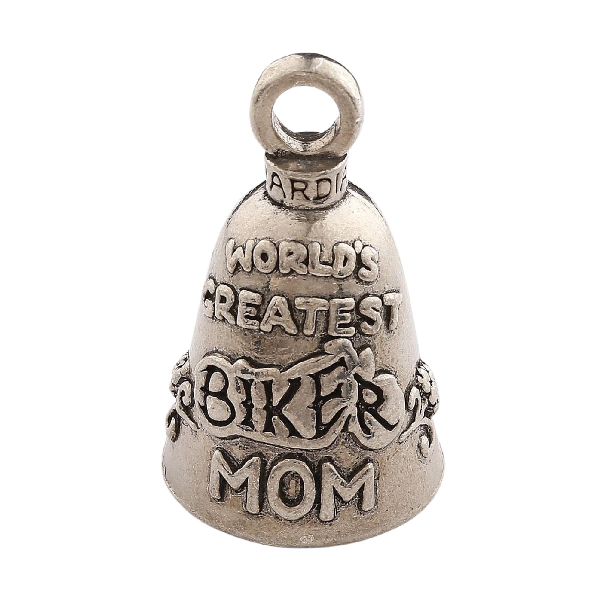 Guardian Bell Worlds Greatest Biker Mom Good Luck Bell W/Keyring & Black Velvet Gift Bag | Motorcycle Bell | Lead-Free Pewter | Good Luck Gift To Friends & Family | Bike Bell | Made In Usa
