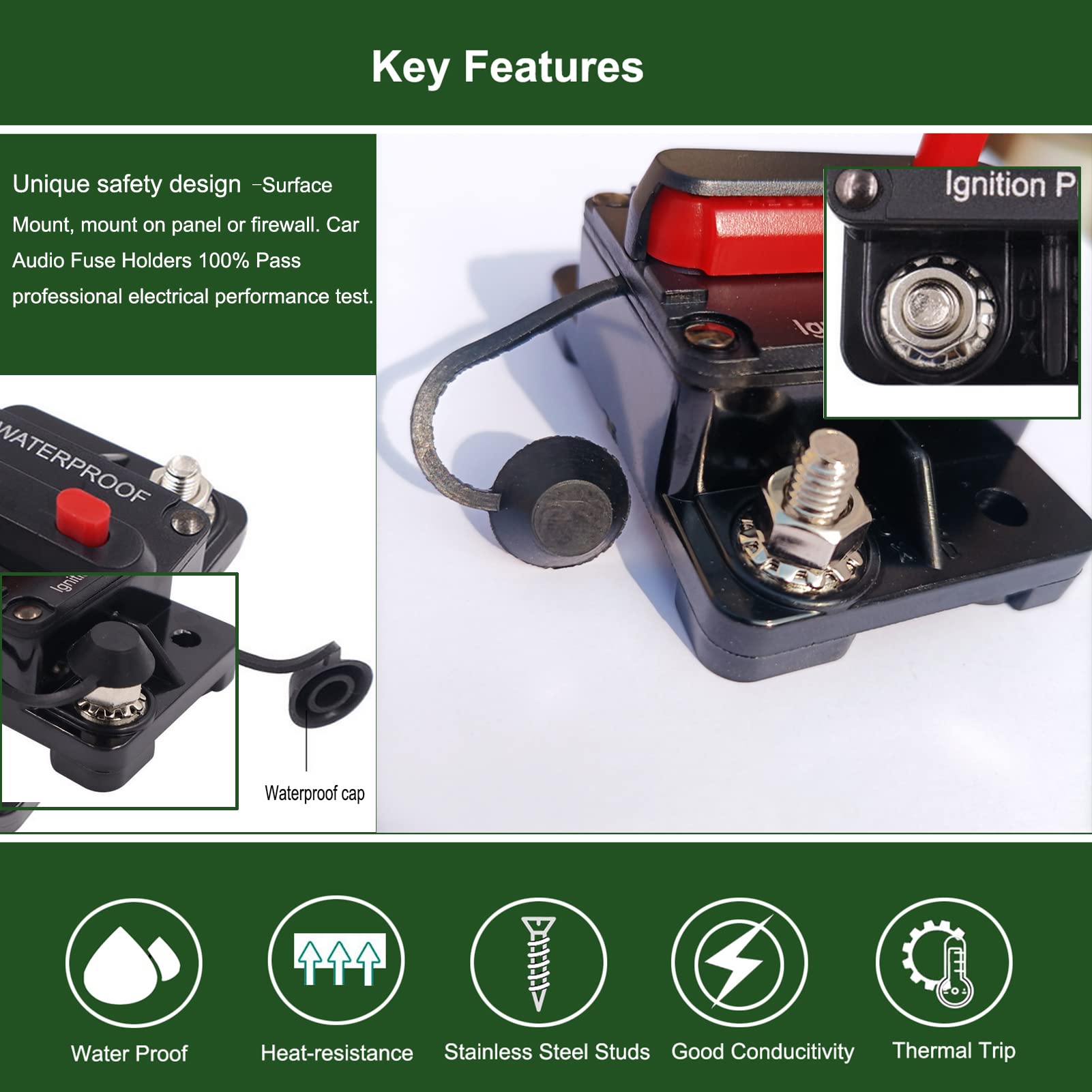 Tiwerlfe 30 Amp Breaker Manual Reset Waterproof Inline Fuse Inverter For Car Atv Marine Trolling Motors Boat Power Protect 12V-4