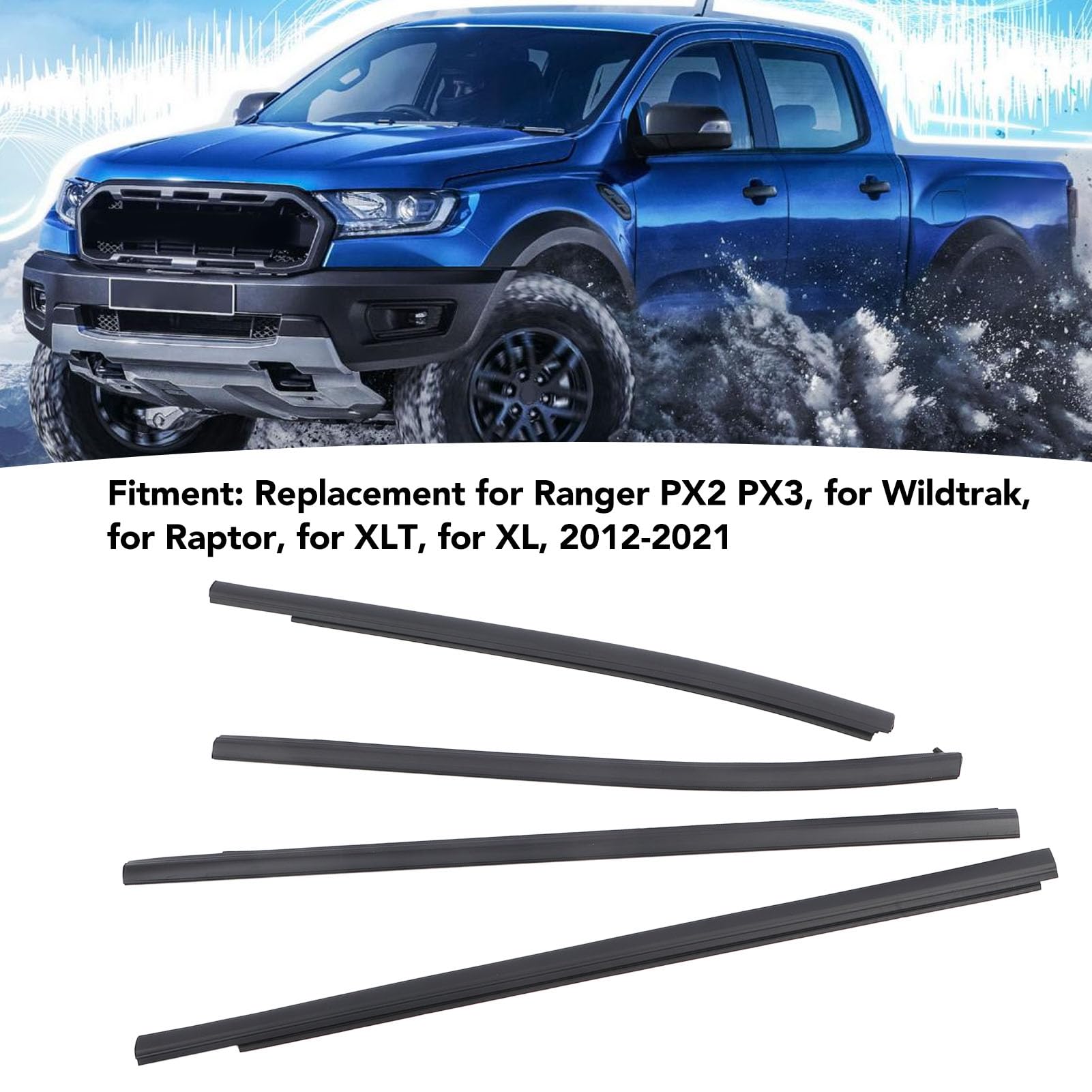 Car Door Window Weatherstrip For Ranger Px2 Px3 Wildtrak Xlt Xl, 4Pcs Car Outer Door Window Moulding Trim, Replace Ab3926201A38A