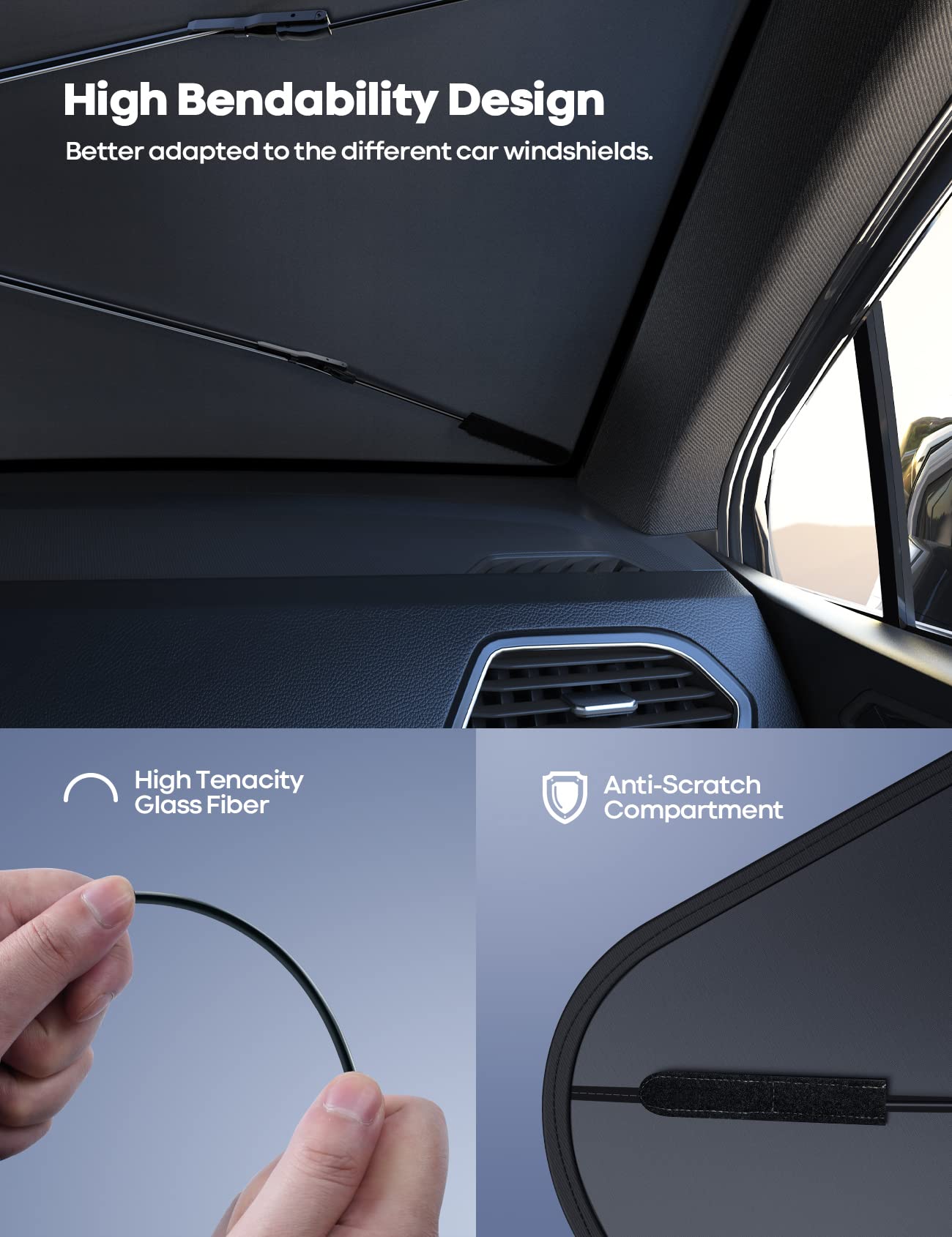 Lamicall Car Windshield Sunshade Umbrella - Foldable Car Windshield Sun Shade Cover, 5 Layers Uv Block Coating, 52'X31' Front Window Heat Insulation Protection, For Auto Sedan, Suv Windshield