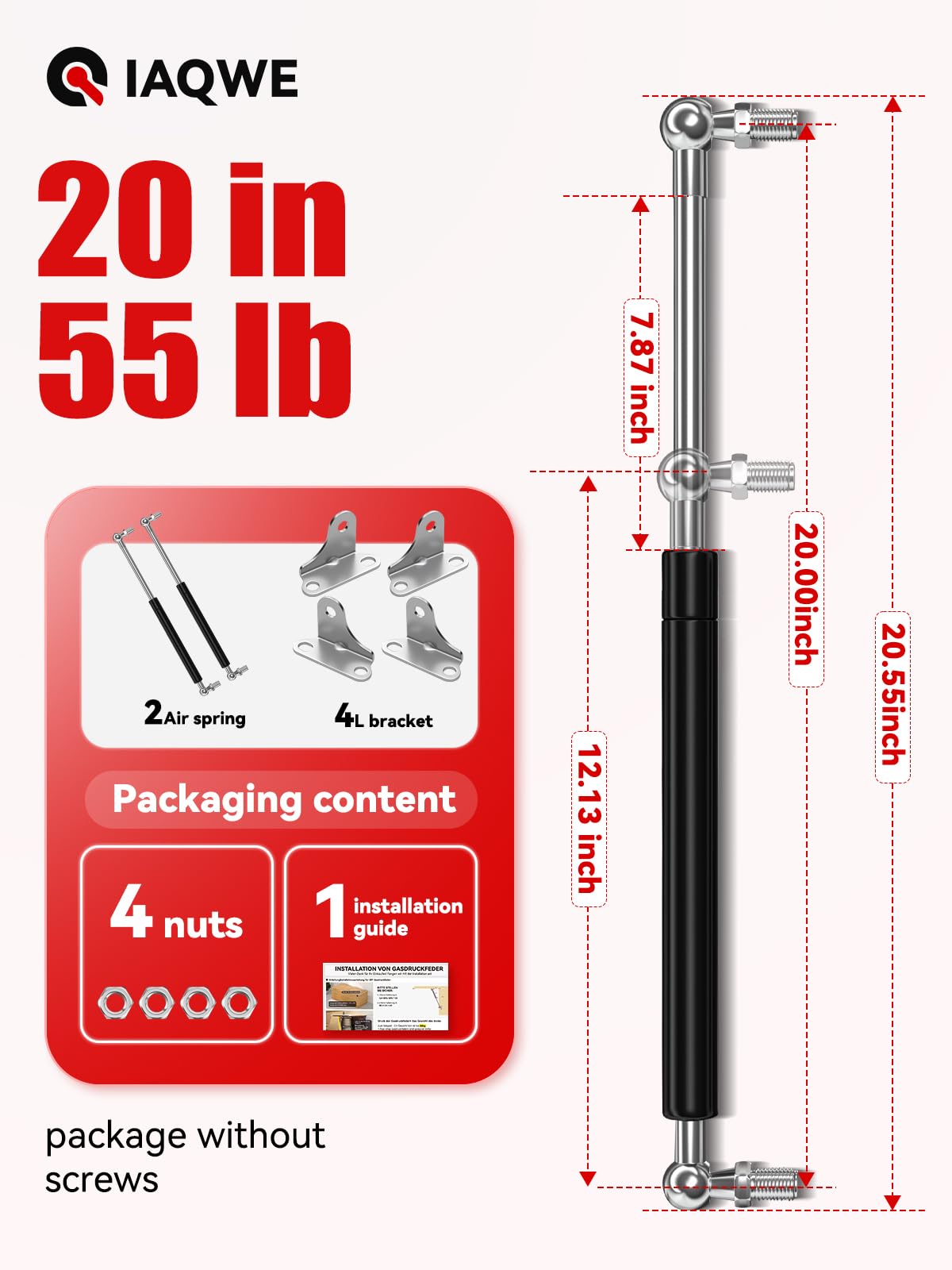 20 Inch 55Lb/245N Gas Spring Struts Lift Supports For Rv Bed Tool Box Cabinet Floor Hatch Trash Bin Outdoor Bench 2Pcs By Iaqwe