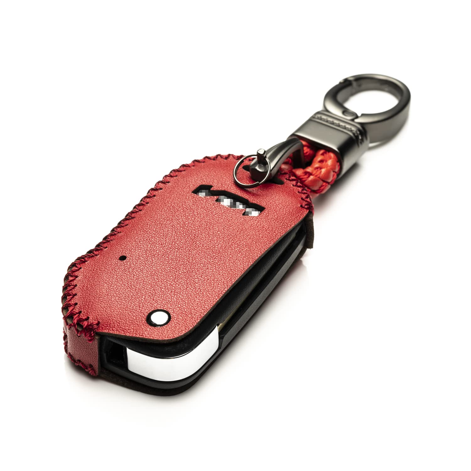 Vitodeco Genuine Leather Flip Key Fob Case Cover Compatible With Kia New Emblem 2021-2022 (4-Button, Red)