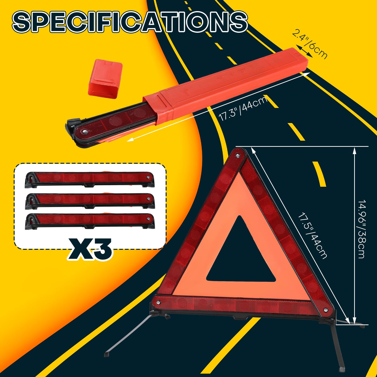 Acymner Reflective Safety Triangle Kit | Emergency Warning Triangles with Storage Case Roadside Reflective Early Warning Sign fo