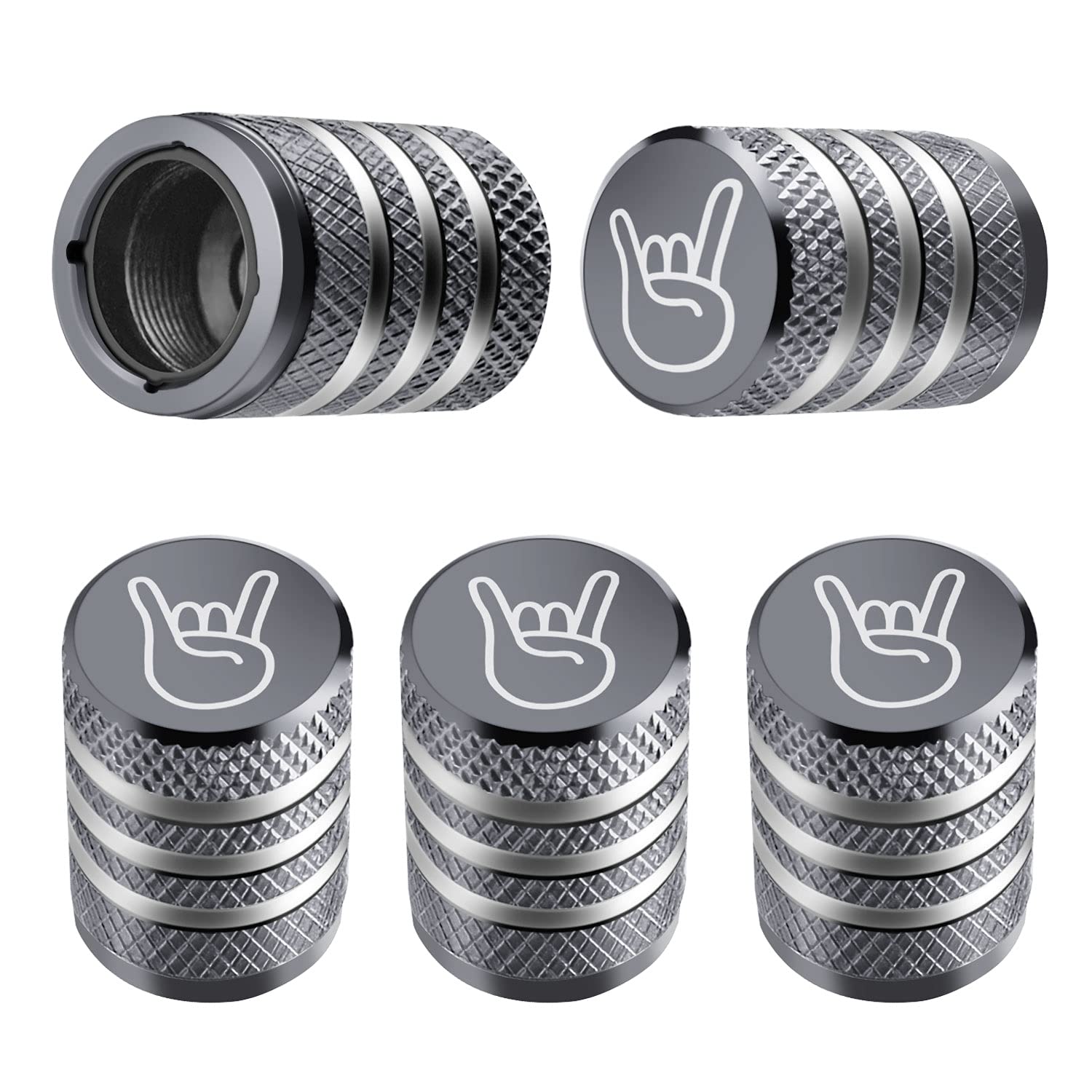 Tire Valve Stem Cap Cover - (5 Pack) Tire Air Cap Metal With Plastic Liner Corrosion Resistant Leak-Proof Rock And Roll For Car