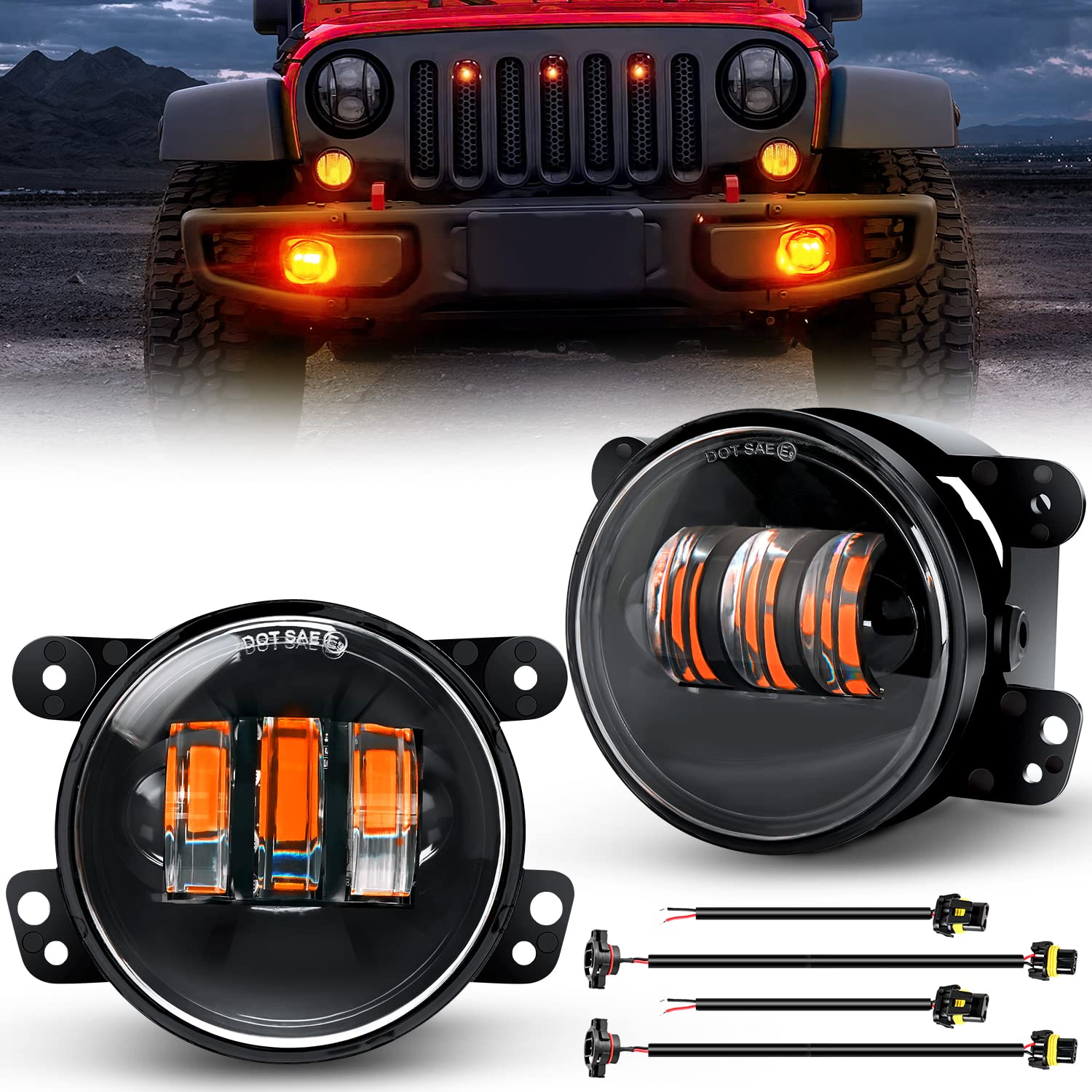 Nilight 2Pcs 7 Inch Led Halo Headlights W/Turn Signal Amber White Drl High Low Beam Round Headlamp For 2007-2018 Wrangler Jk Jku