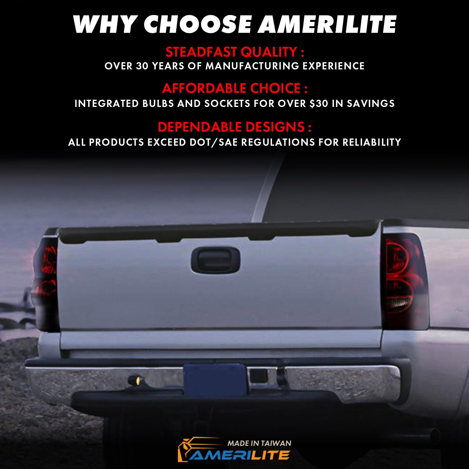 Amerilite Red Smoke Tint Replacement Brake Tail Lights Set For Chevy Silverado 2003-2006 Truck W/Bulb And Harness