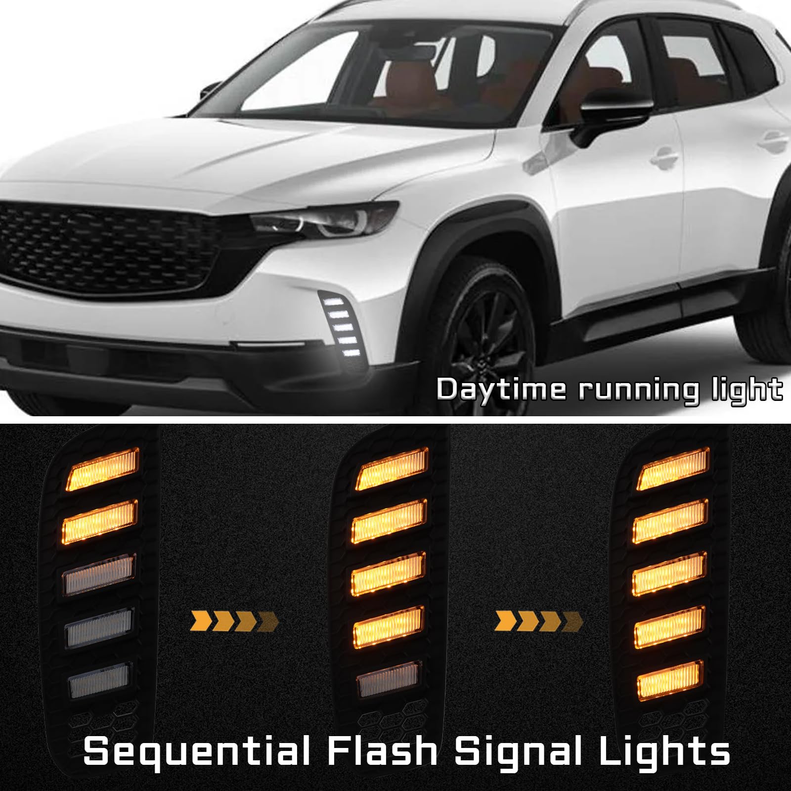 Pgtopone Switchback White/Amber Led Front Bumper Fog Light Drl Amber Sequential Turn Signal Feature Compatible With Mazda Cx-50 Cx50 2023 2024 Replacement Front Bumper Trim