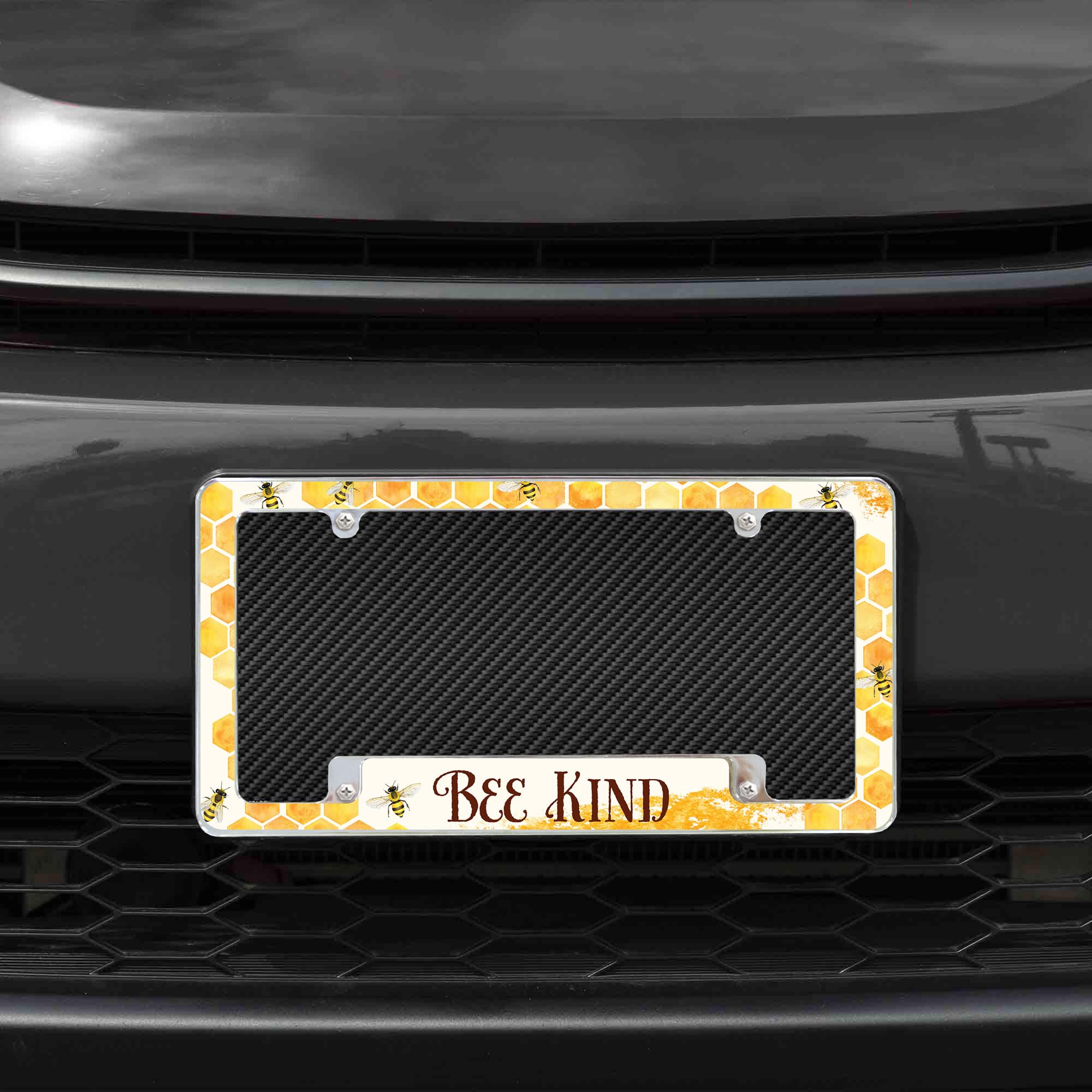 Rico Industries Bee Kind Pattern All Over Automotive License Plate Frame for Car/Truck/SUV (12 x 6)