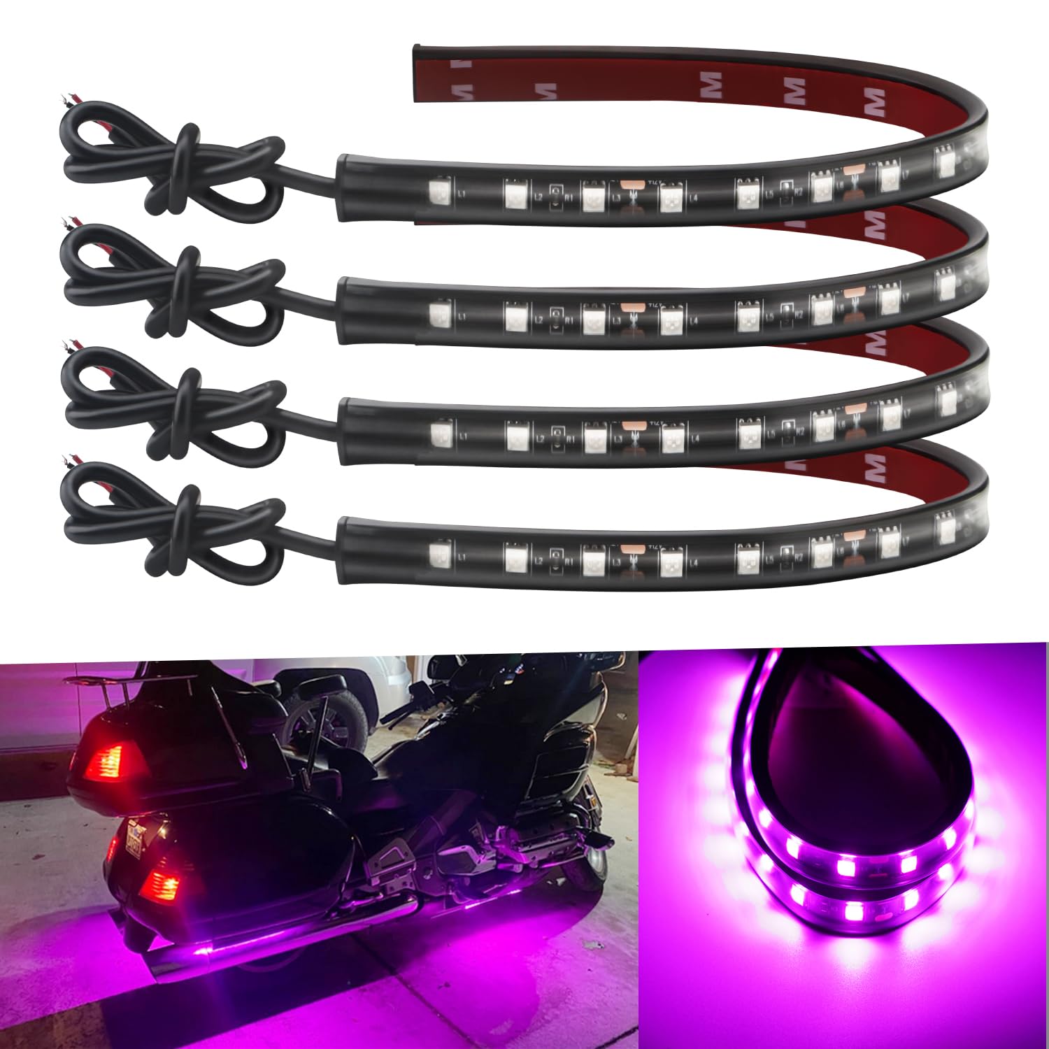 12V Led Light Strip 12.75Inch Waterproof Led Light Strips For Cars Motorcycles Golf Cart Interior & Exterior Marine Boat Pink Le