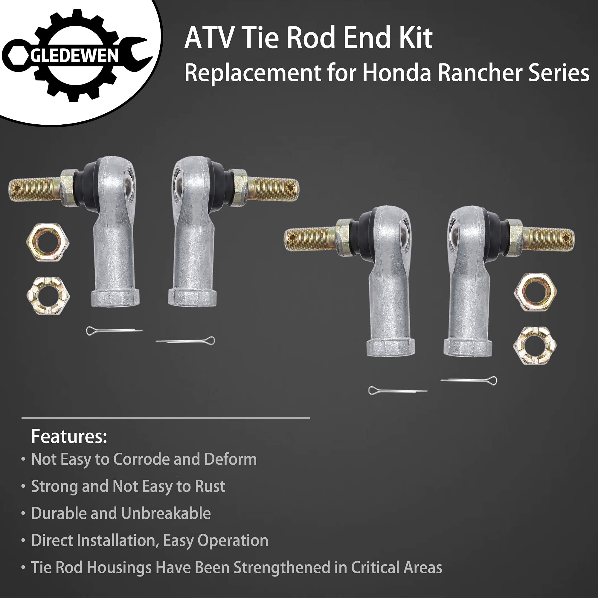 Tie Rod End Kit, Two Sets, Ball Joint, Compatible With 2000-2017 Honda Rancher 350/400 / 420 | 03-17 Honda Rincon 650/680 | 1989
