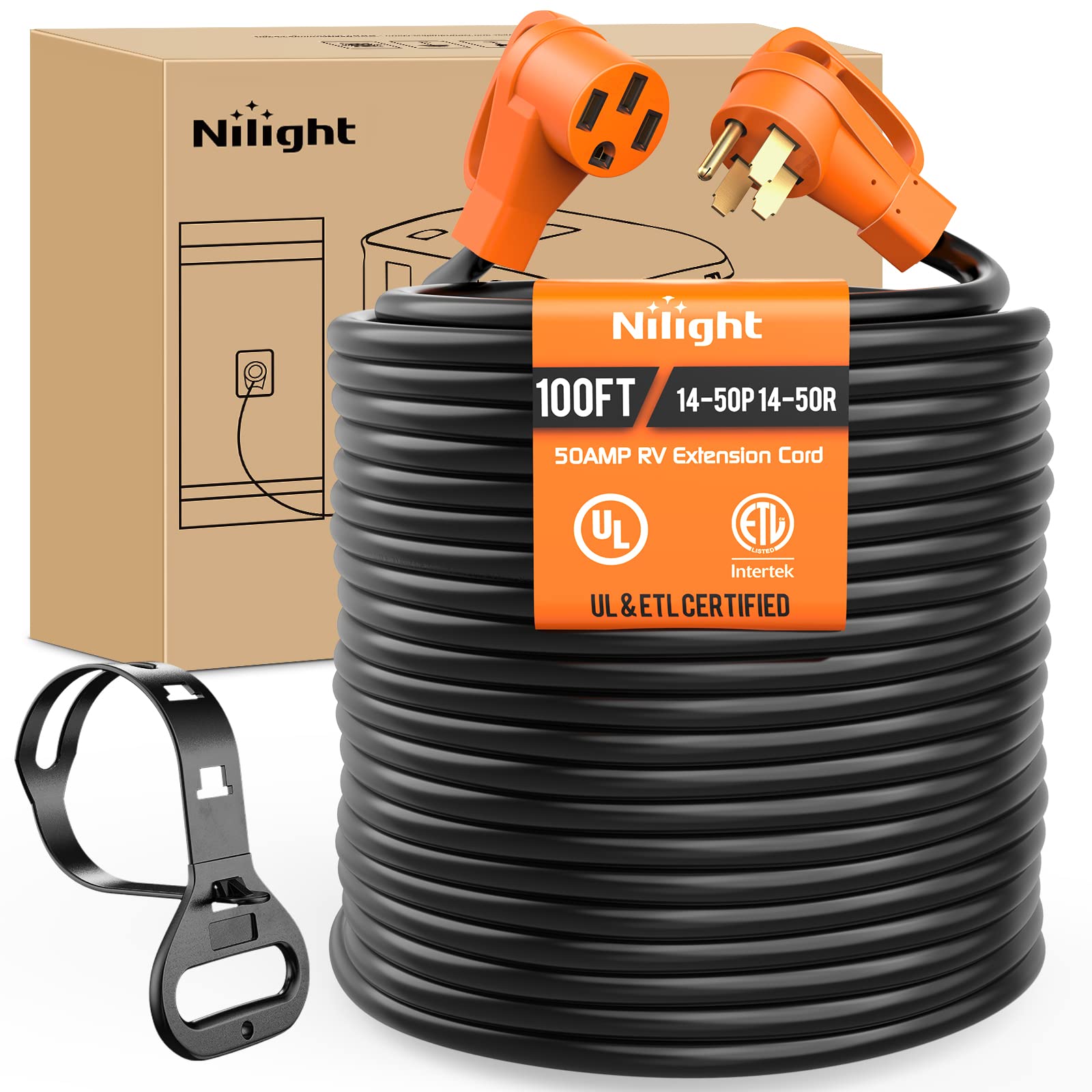 Nilight 50 Amp100Ft Rv/Ev Extension Cord 250V Heavy Duty 6/3+8/1 Gauge Pure Copper Stw Wire Ul Etl Listed 4 Prong 14-50P 14-50R
