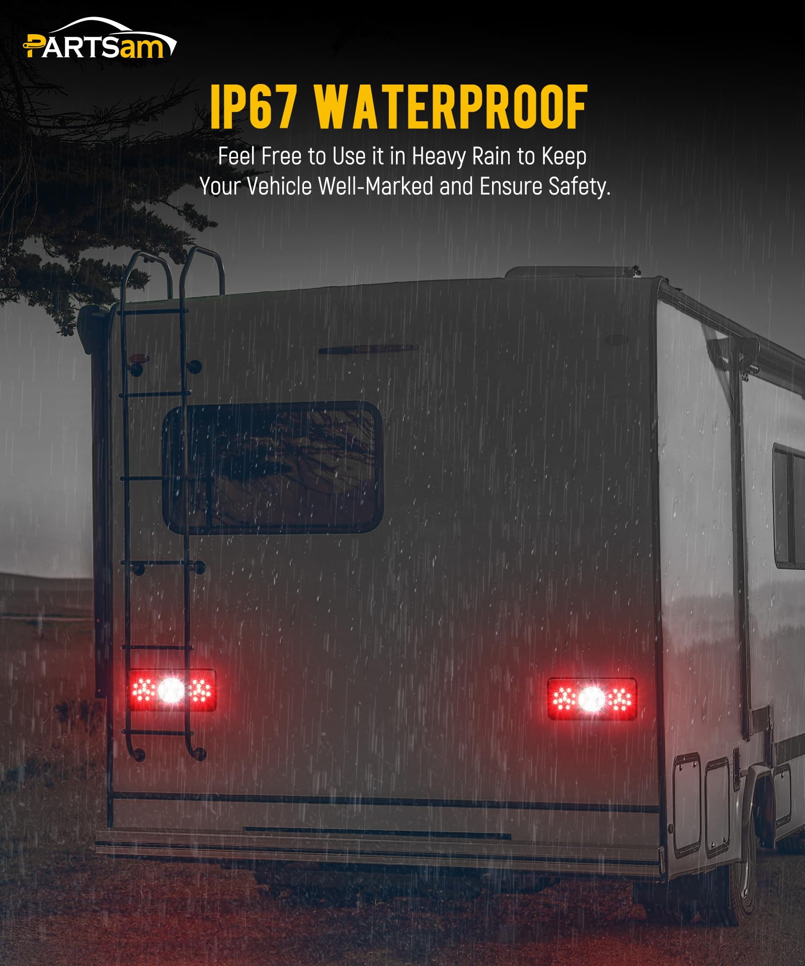 Partsam Rectangular Triple Led Trailer Tail Light Red Rv Camper Motorhome Stop Turn Tail Backup Reverse Lights Vertical And Hori