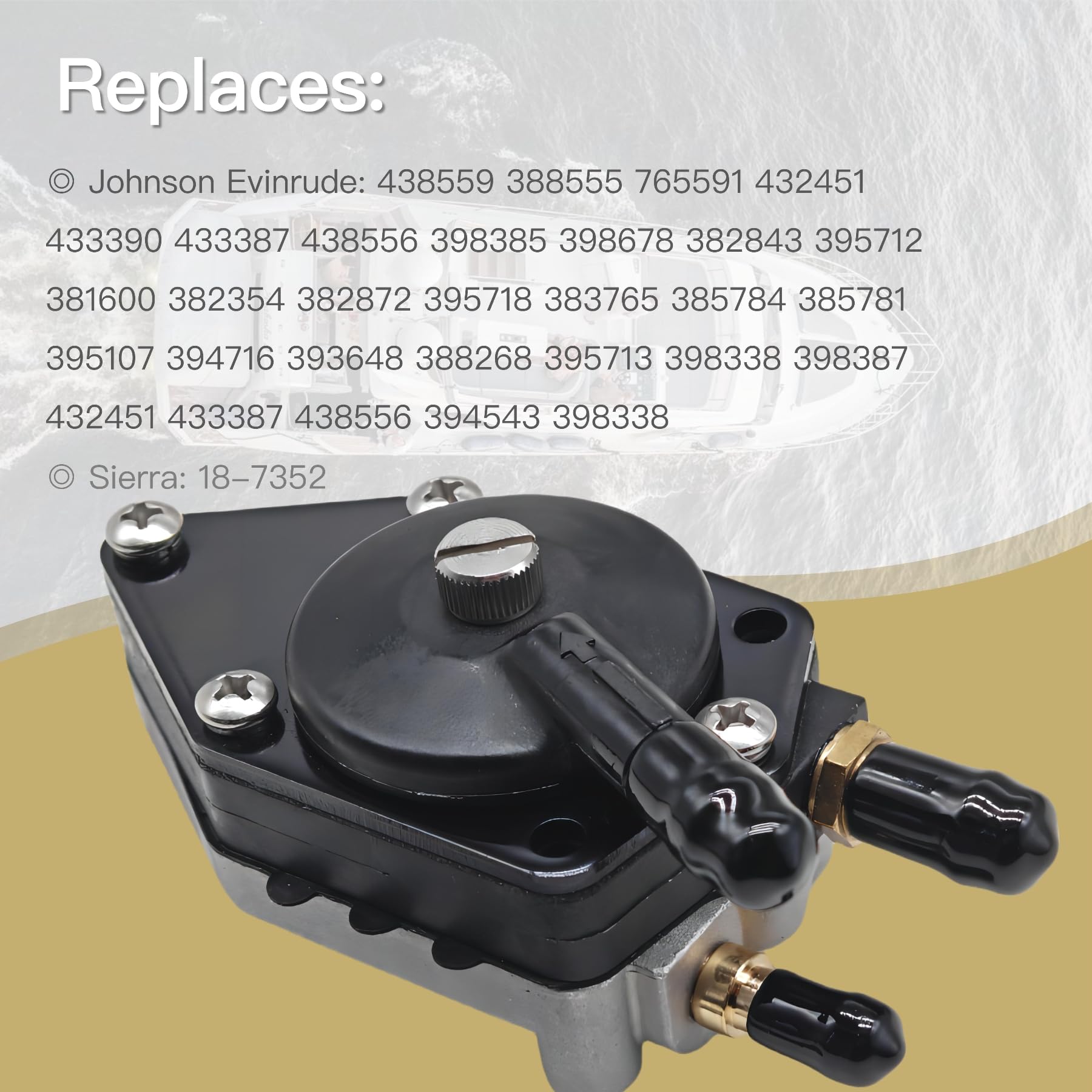 JLM MARINE Fuel Pump with Gasket for Johnson Evinrude 25-235HP Outboard Engines - Replaces 765591, 388555, 433390, 18-