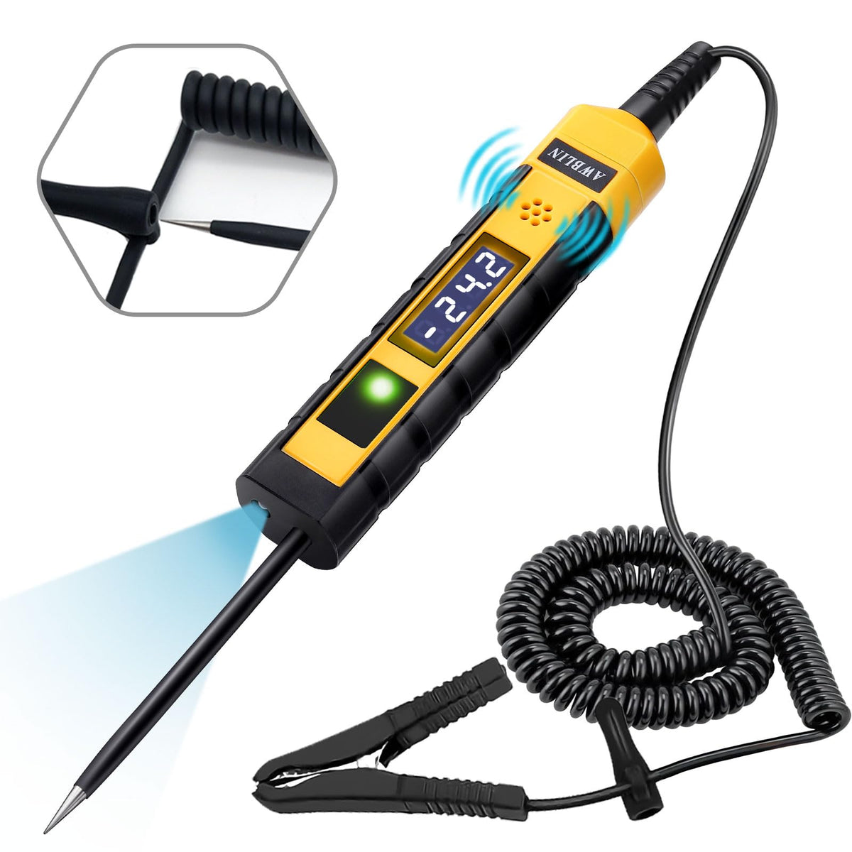 Awblin 4-75V Dc Automotive Test Light, Lcd Digital Light Tester With Voltmeter, Heavy Duty Circuit Tester With Polarity Indicate