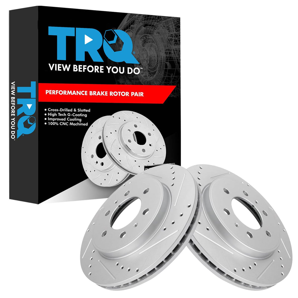 Trq Front Performance Brake Rotors Set Premium G-Coated Cross Drilled & Slotted Compatible With 2009 Ford F-150