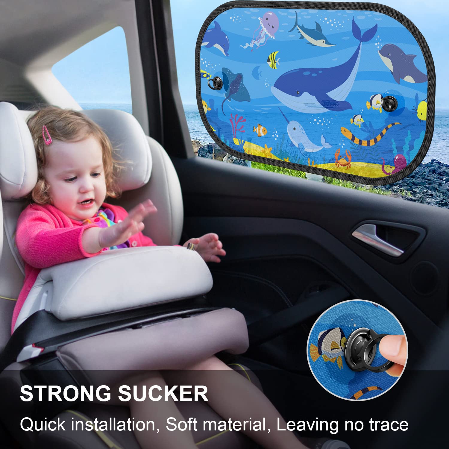 Diza100 Car Window Shade For Baby 2 Pack Car Sun Shade Side Auto Sunshades 20 ''X12 '' With Blue Ocean Pattern Sun And Uv Protec